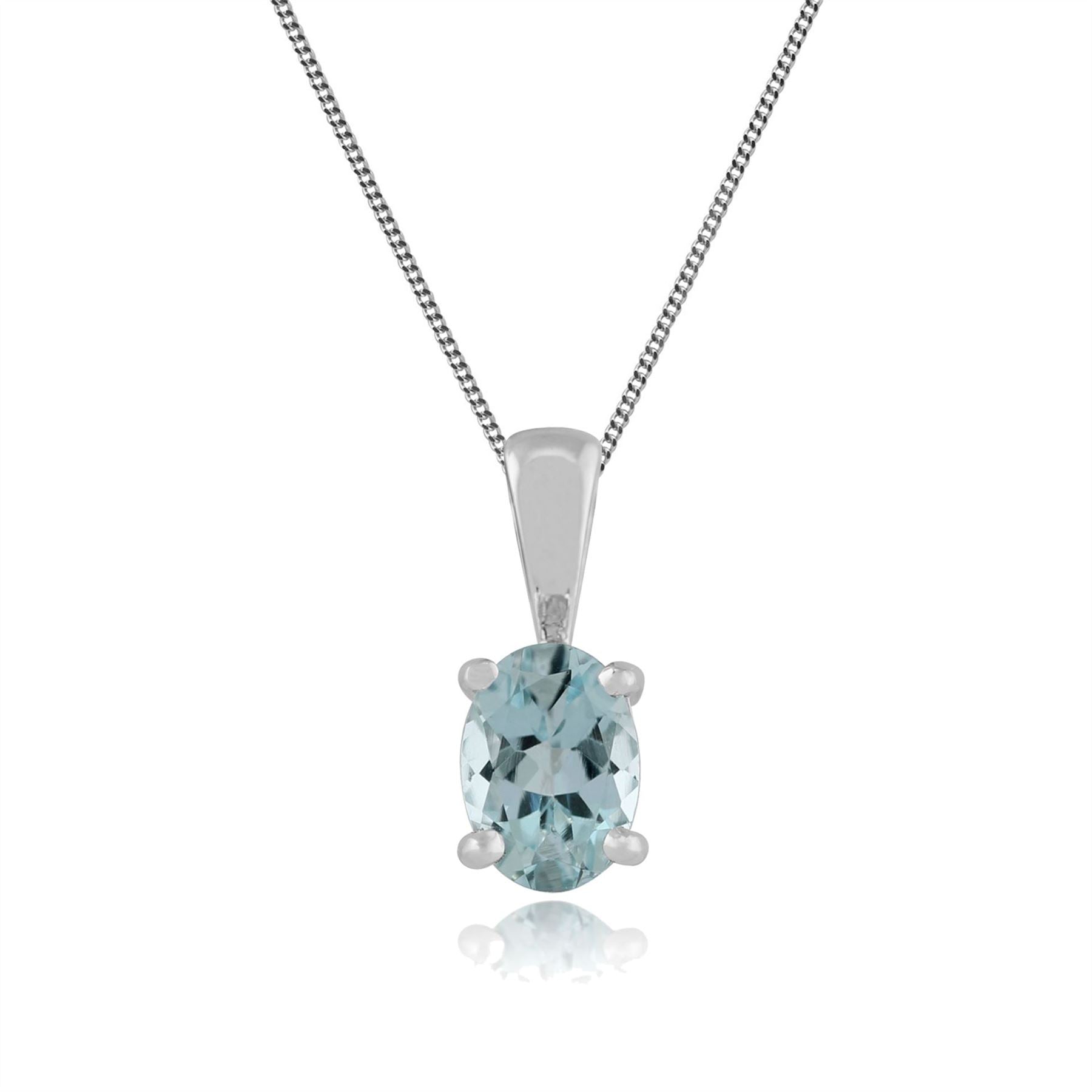 Pendentif Classique Or Blanc 375 Aigue-Marine Ovale