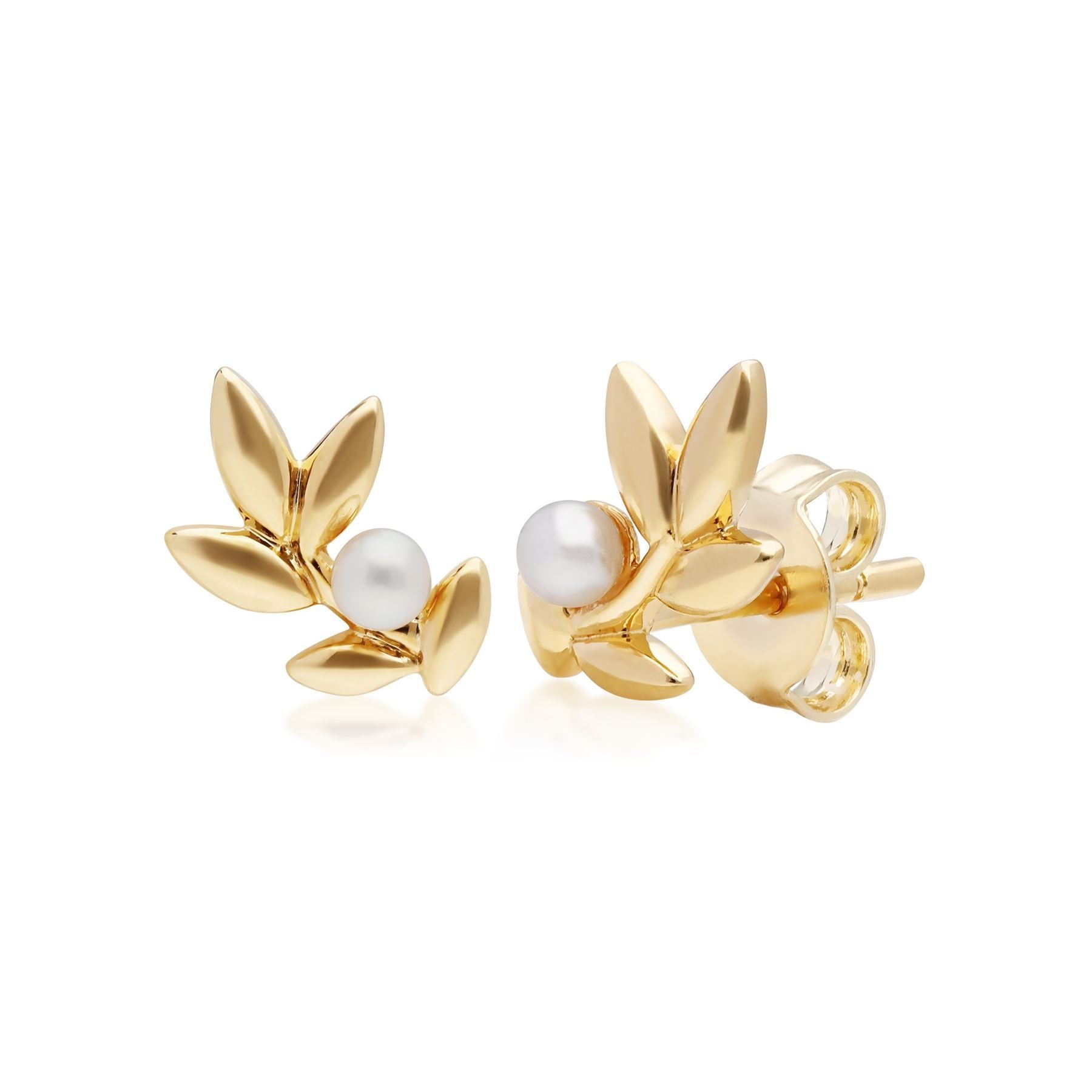 Bague et Boucles d'Oreilles Clou O Leaf Argent 925 Plaqué Or Perle