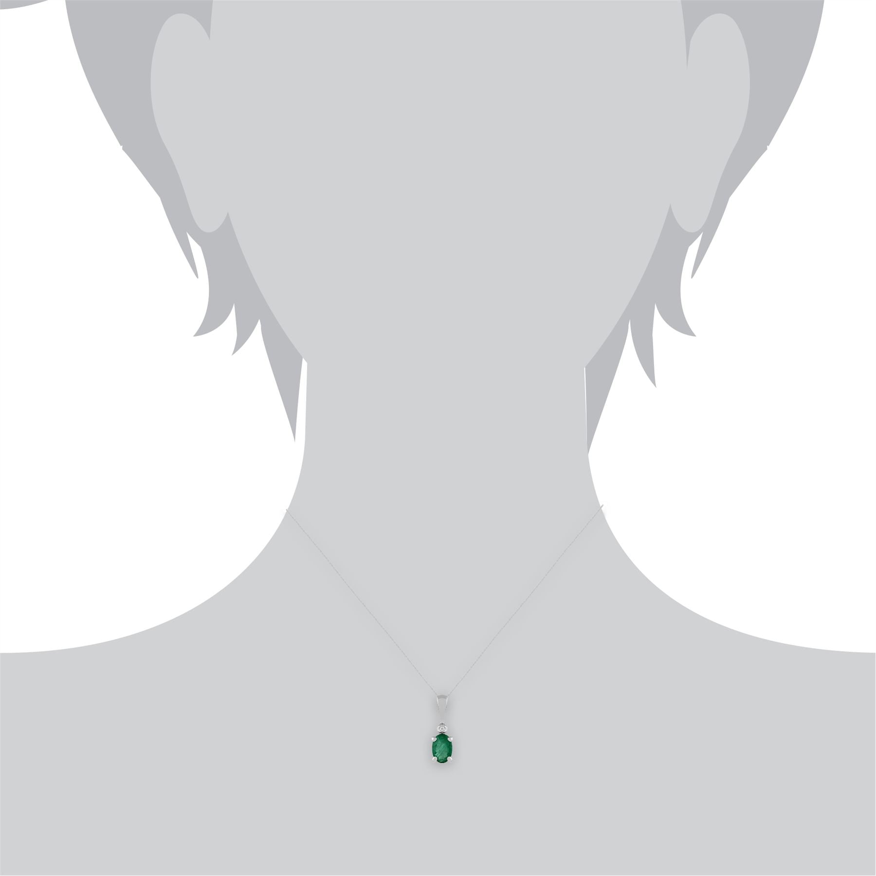 Pendentif Classique Or Blanc 375 Emeraude et Diamant