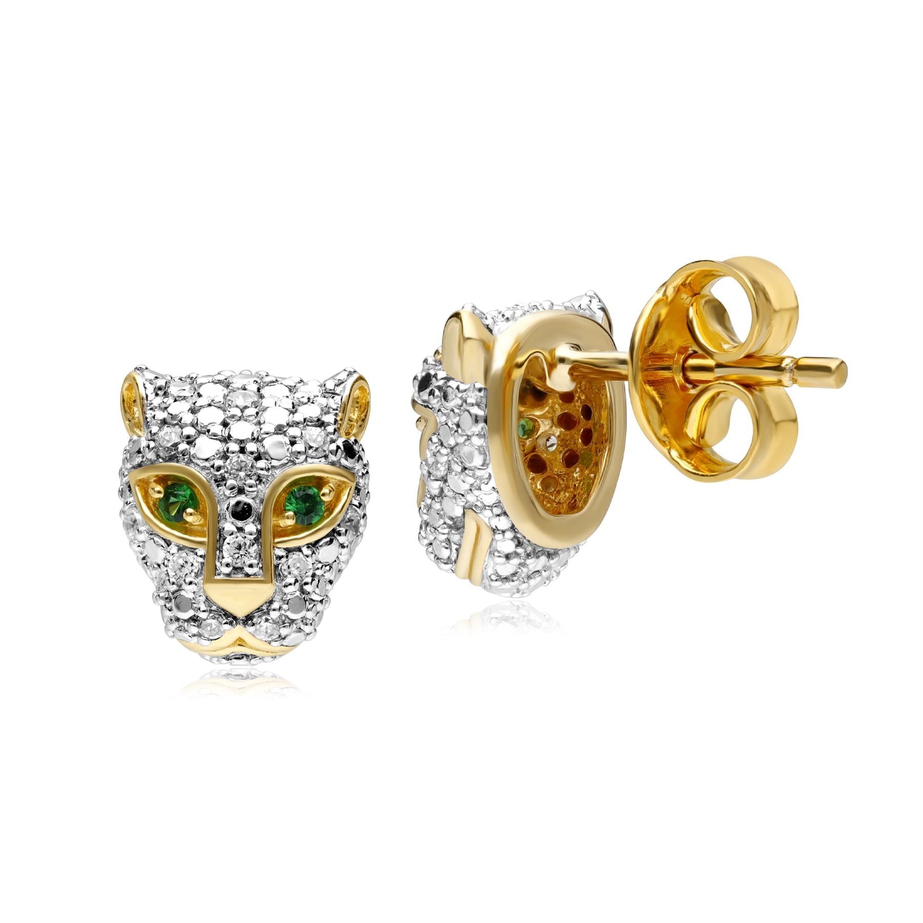 Boucles d'Oreilles Clou Guépard ECFEW™ 'The Unifier' Or Jaune 375 Tsavorite et Diamant