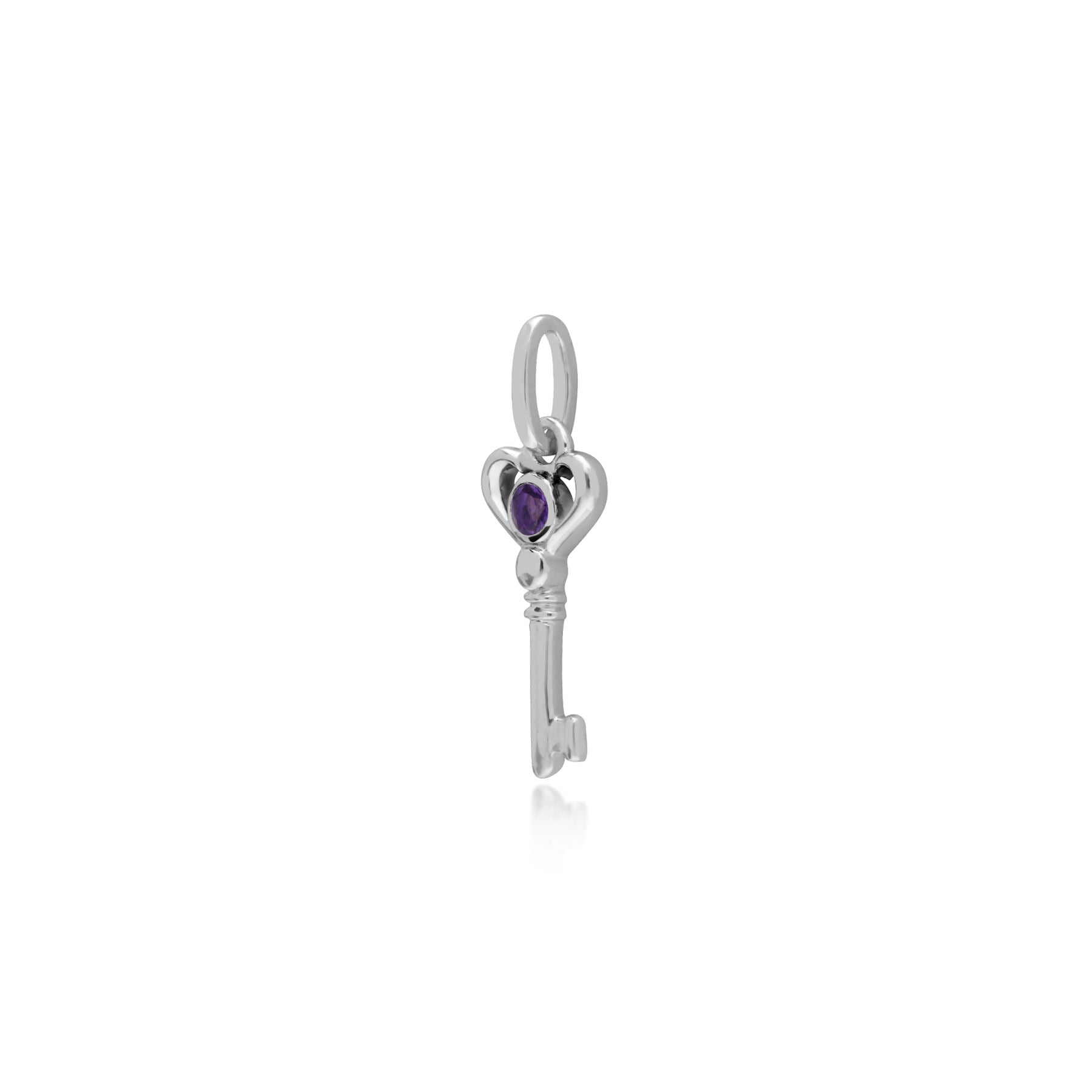 Pendentif Classique Argent 925 Petite Clé avec Améthsyte Rond