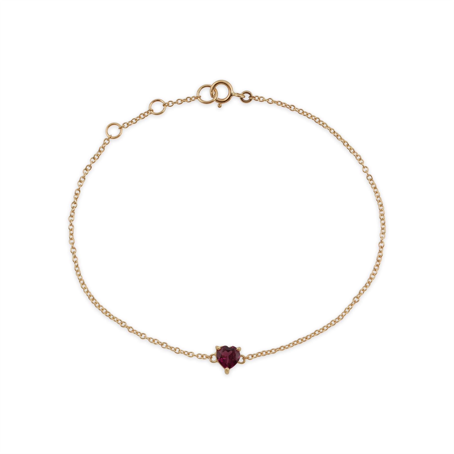 Bracelet Classique Or Jaune 375 Grenat Rhodolite Cœur serti griffe