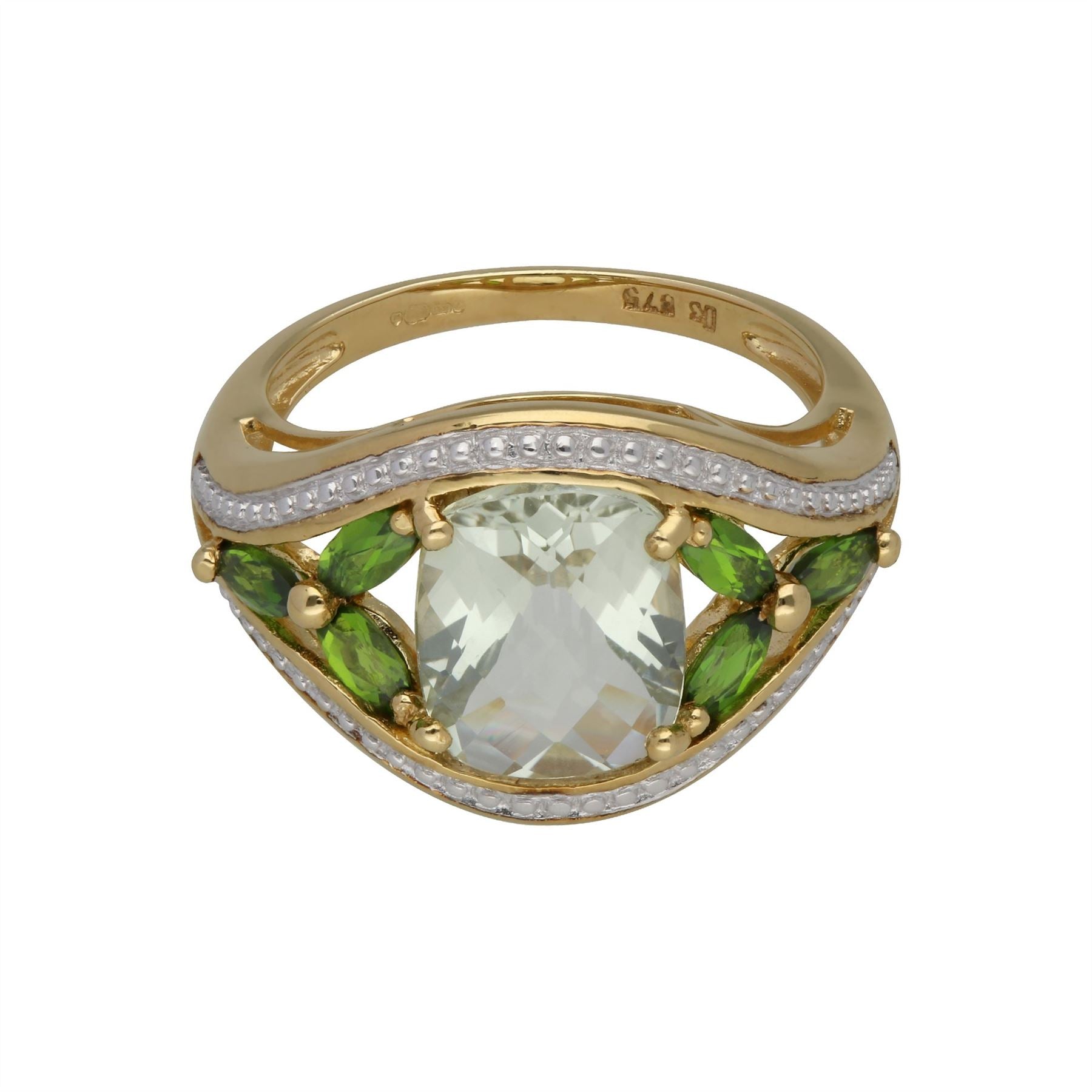 Bague Kosmos Or Jaune 375 Quartz vert et Chrome Diopside
