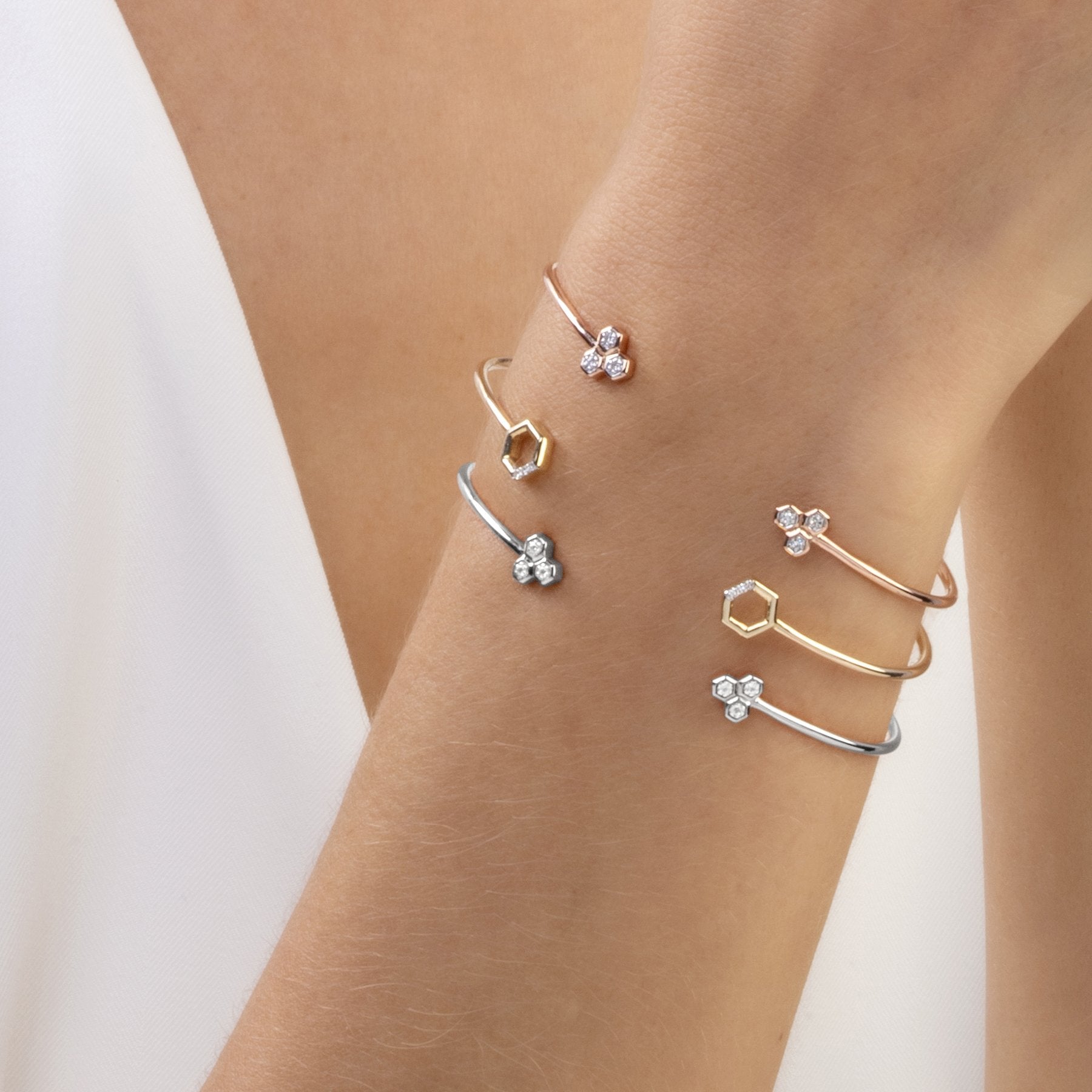 Bracelet Jonc Trilogie Géométrique Or Blanc 375 Diamant