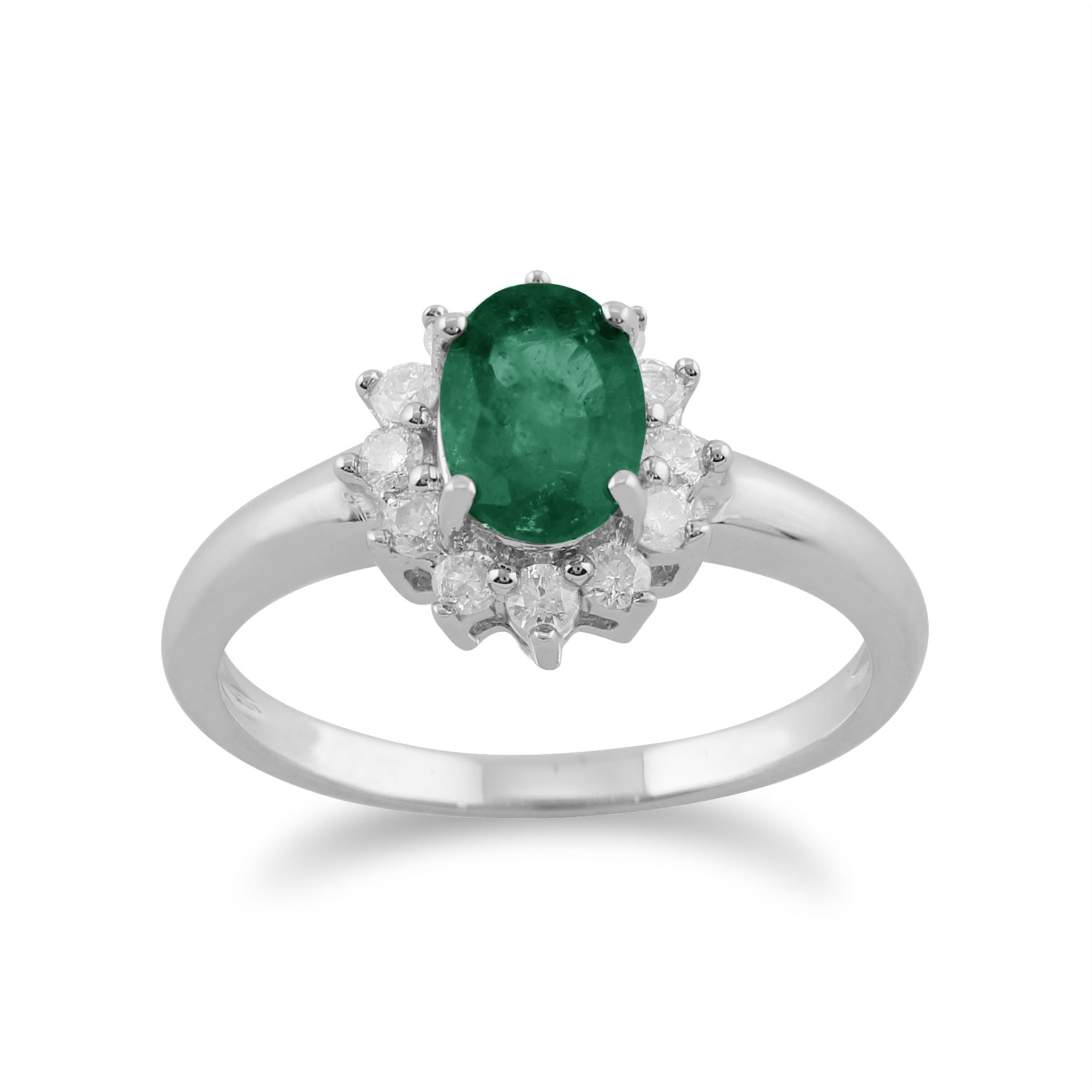 Bague Classique Or Blanc 375 Emeraude Poire et Diamand halo