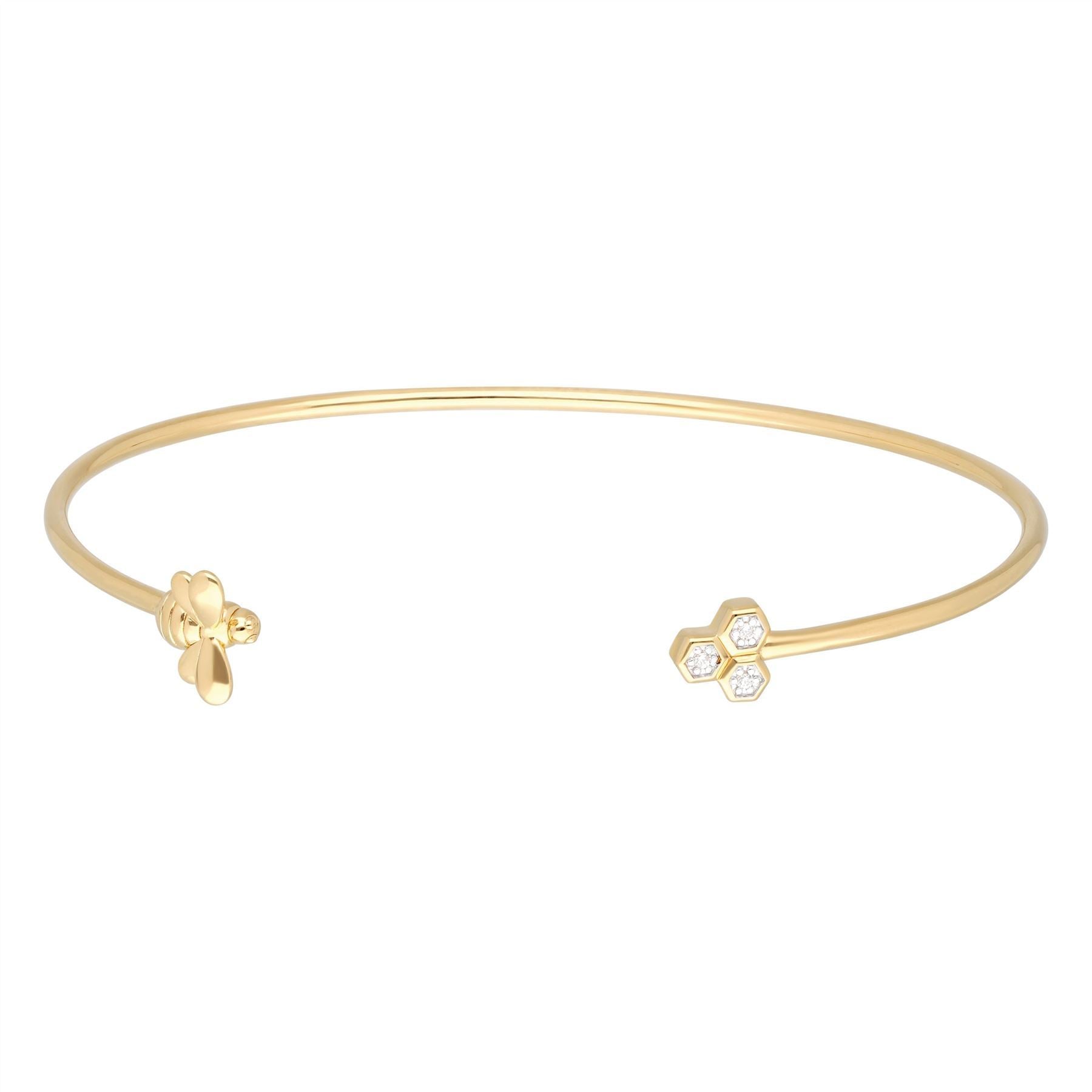 Bracelet Jonc Trilogie Abeilles Colelction Honeycomb Or Jaune 375 Diamant