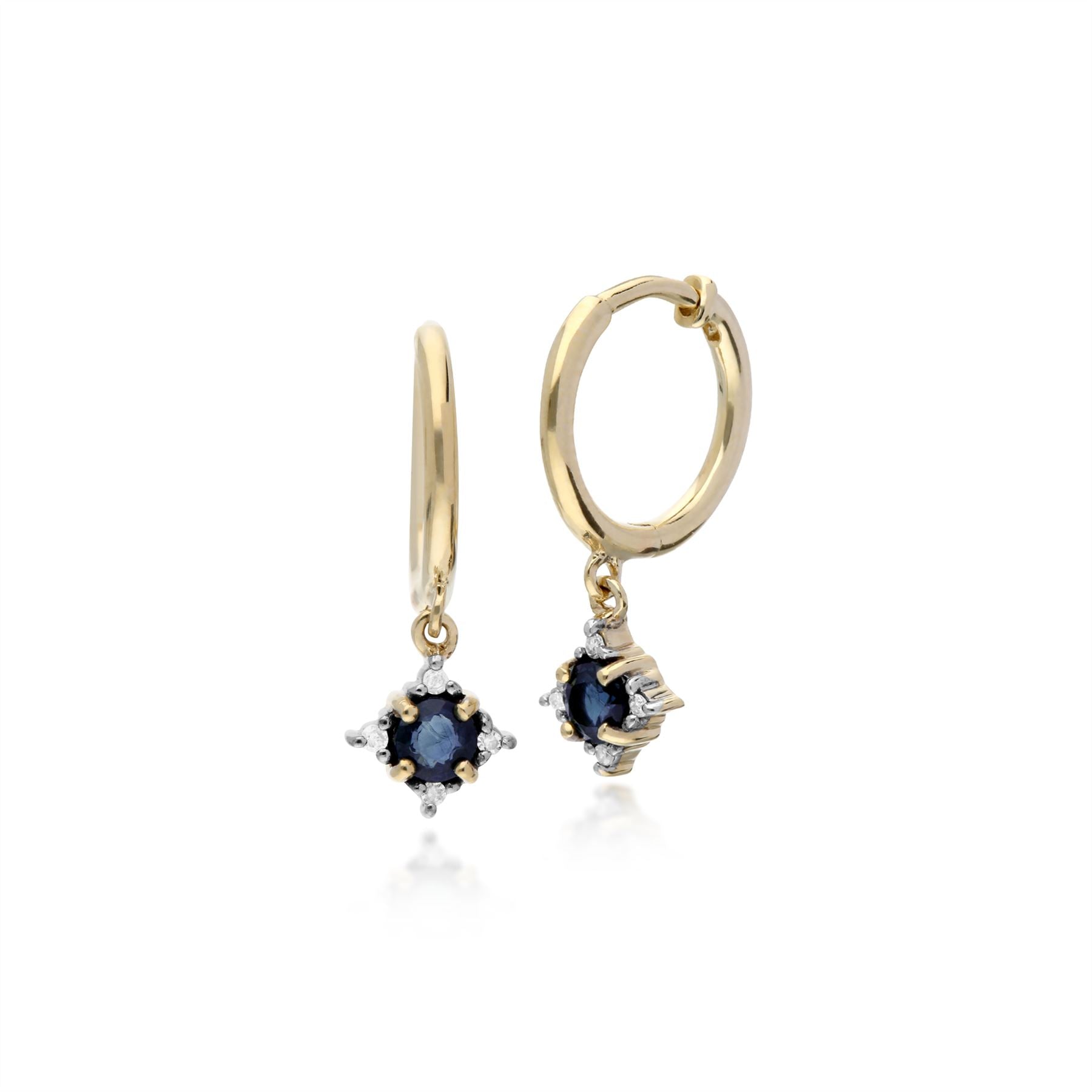 Boucles D'Oreilles Pendantes en Or Jaune 9ct avec Saphir et Diamant