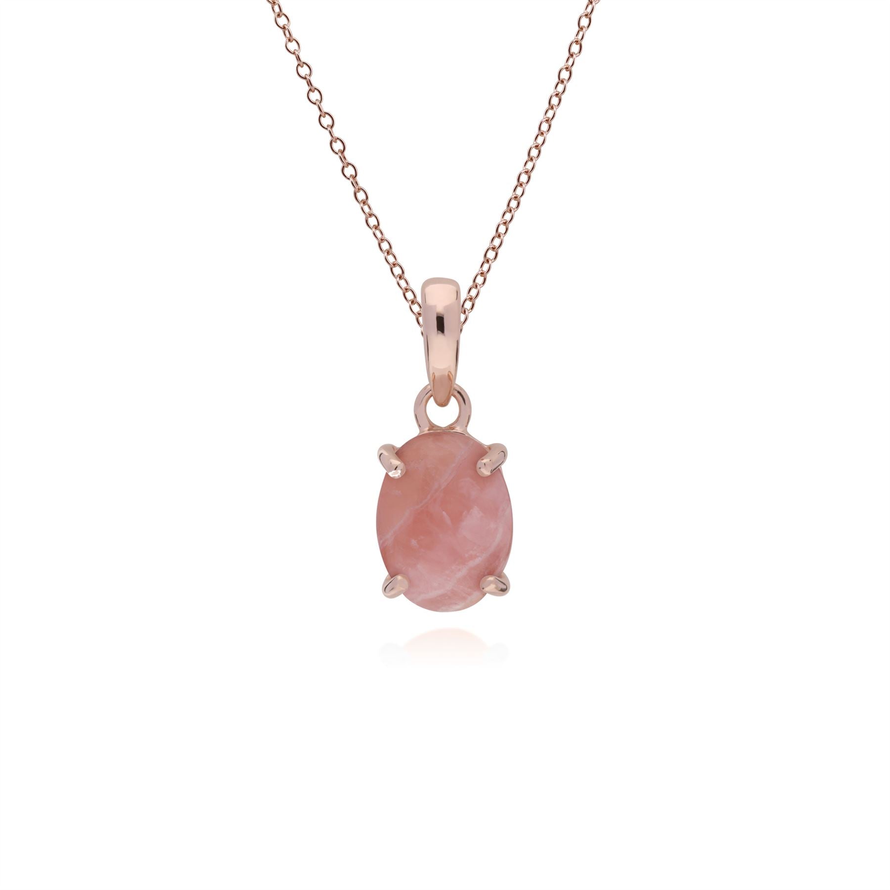 Pendentif et Bracelet Classique Argent 925 Plaqué Or Rose Rhodochrosite Oval