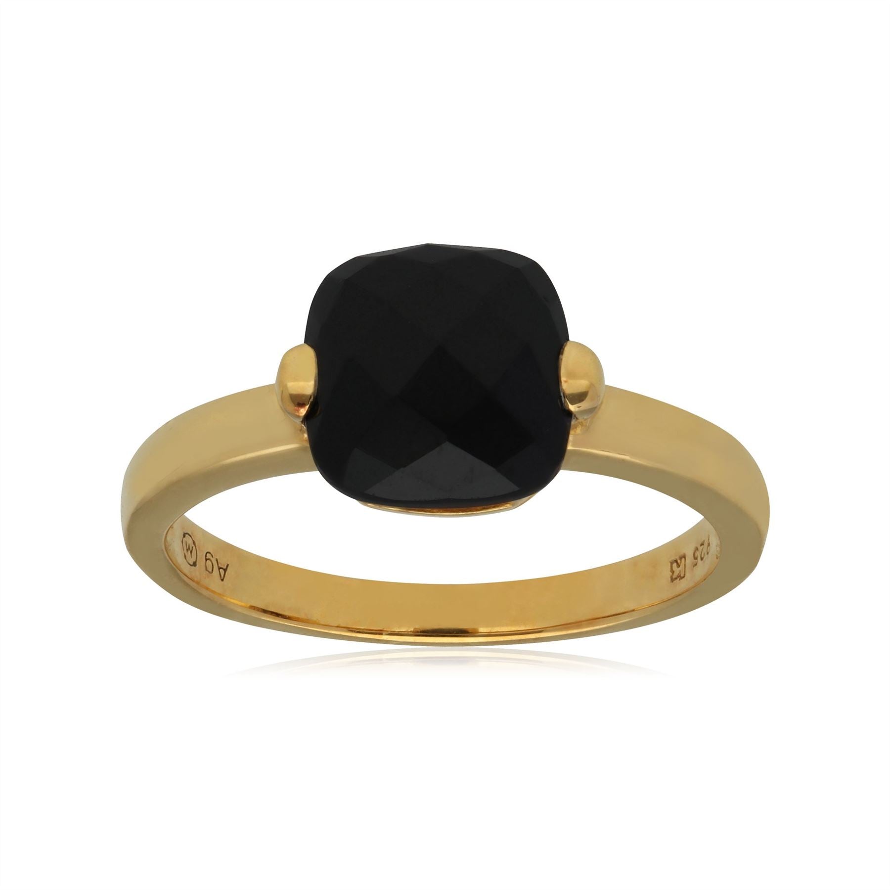 Bague Kosmos Argent 925 Plaqué Or Spinelle Noire