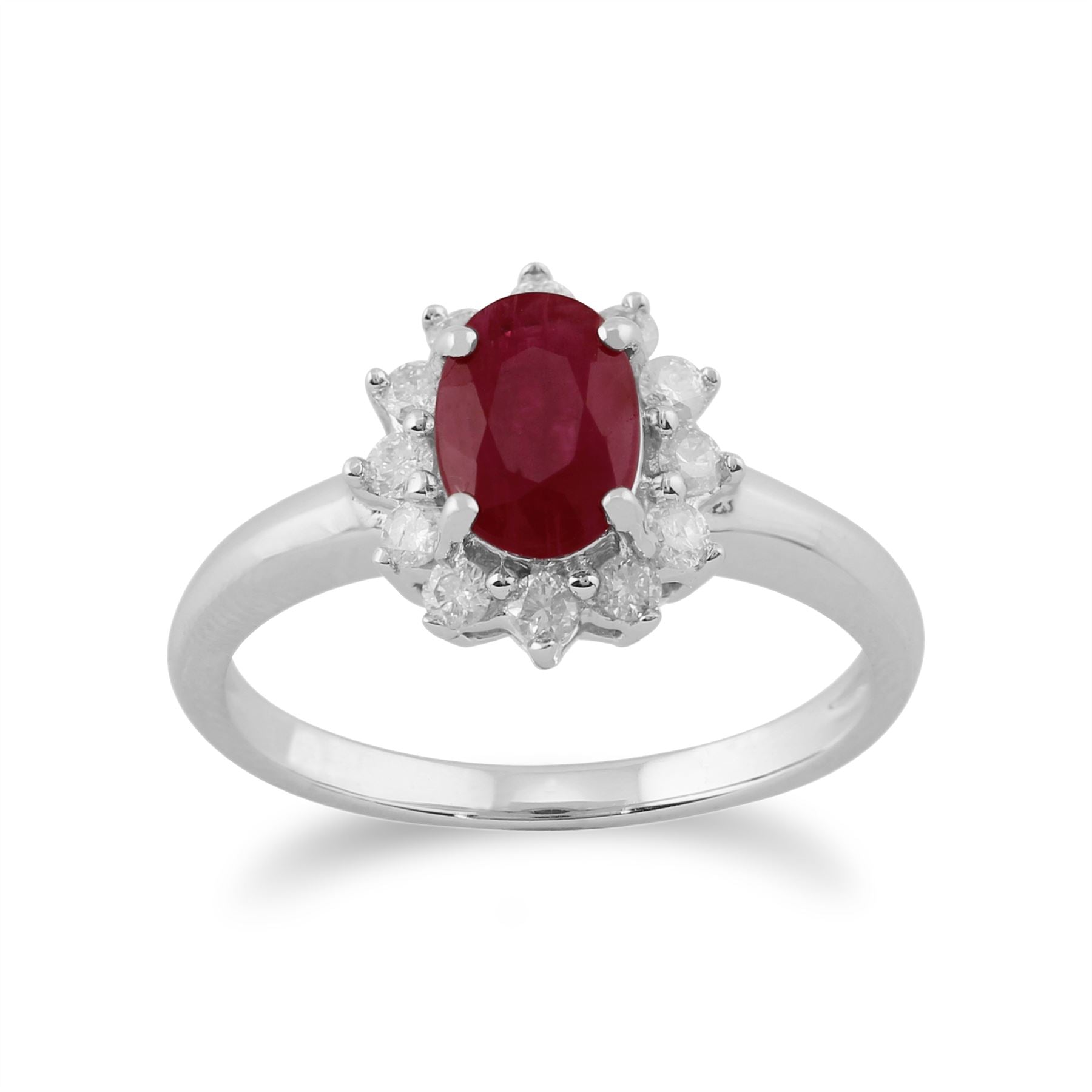 Bague Classique Or Blanc 375 Rubis Poire et Diamand halo