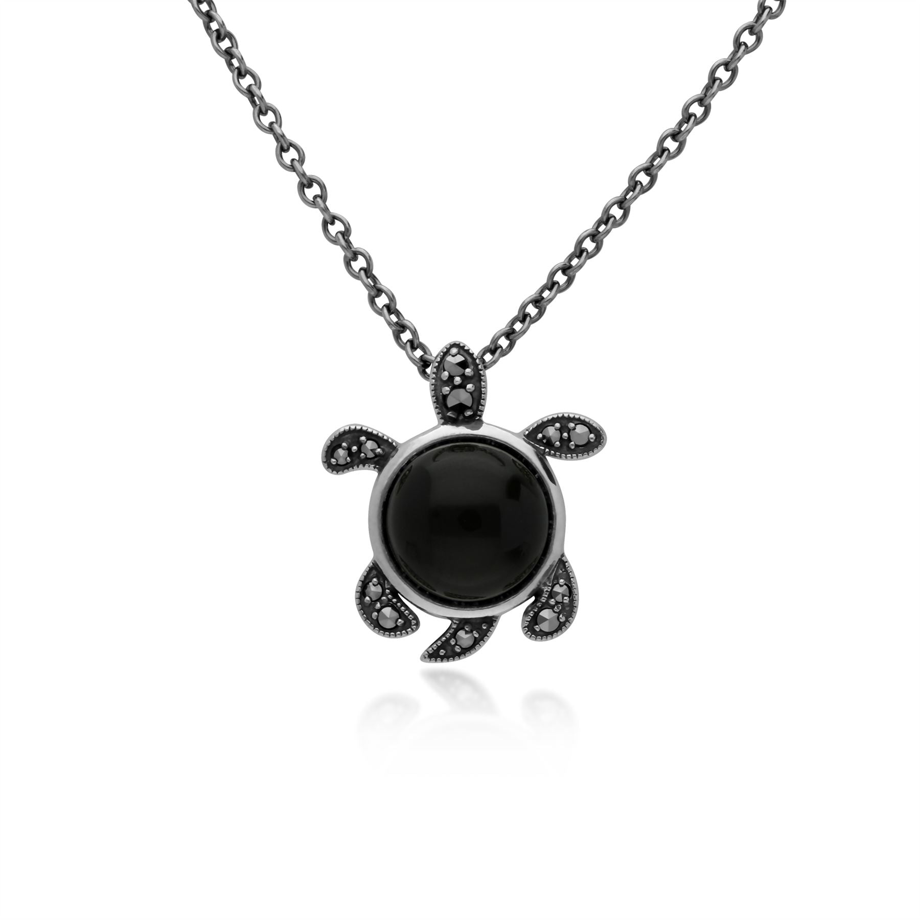 Jade Collier, Argent Sterling 4ct Teinté Jade & 0.12ct Marcassite Tortue 45cm Collier