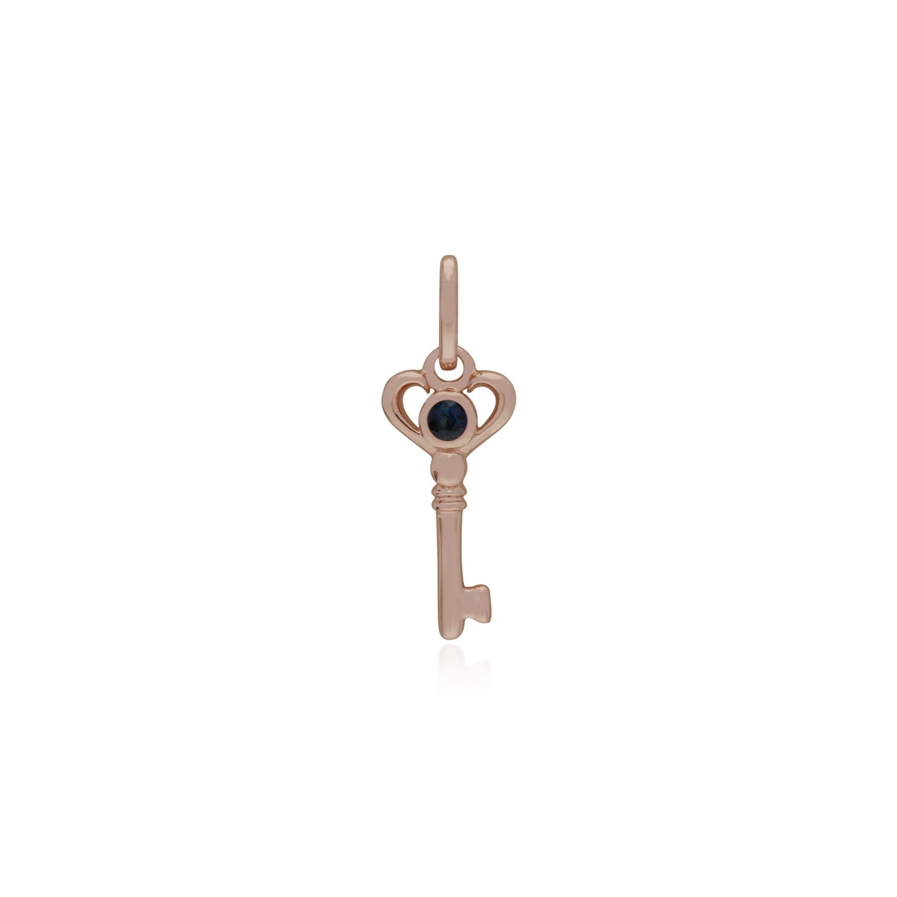 Pendentif Classique Cadenas Cœur Argent 925 Plaqué Or Rose et Charms Clé Saphir