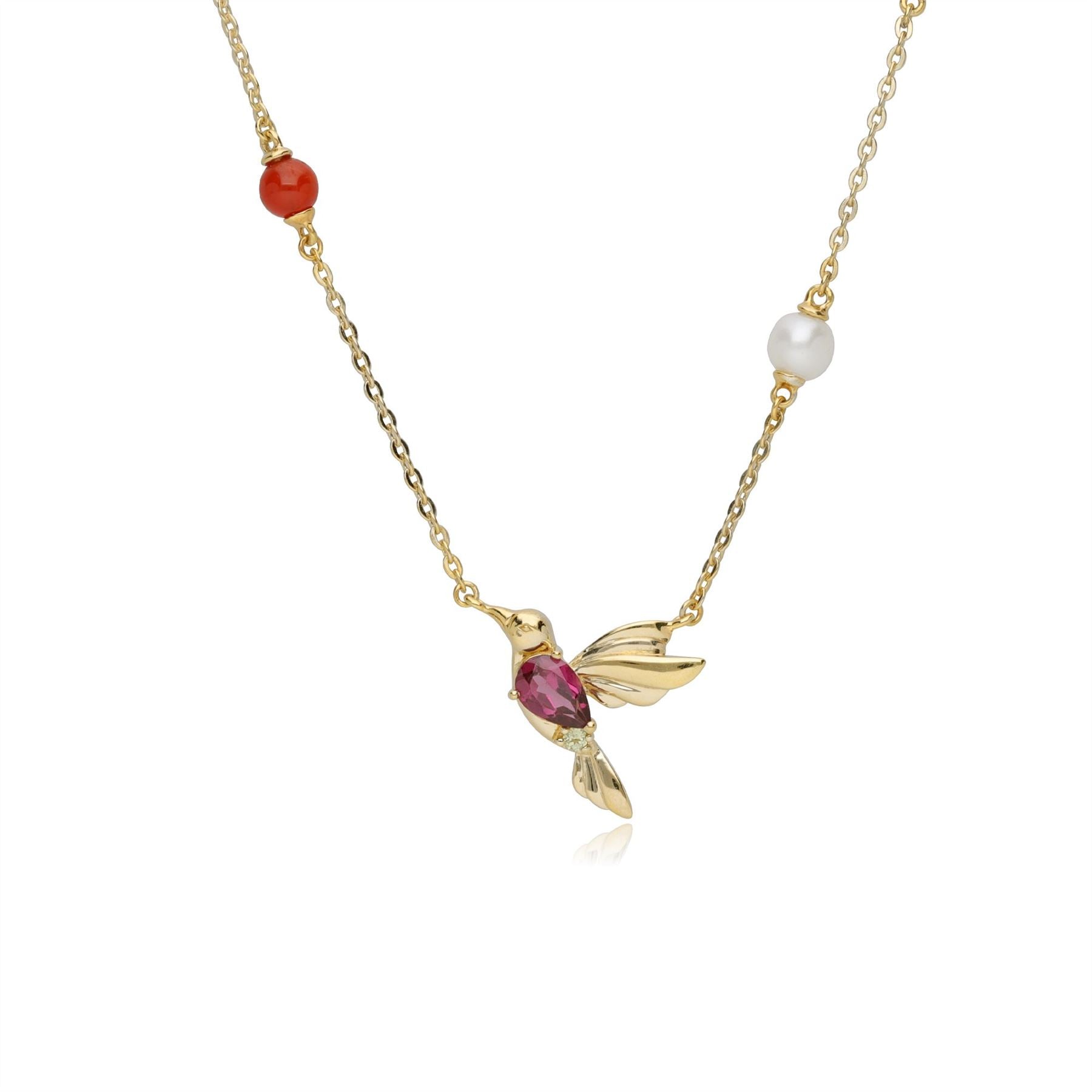 Collier Colibri ECFEW™ 'The Creator' Rhodolite, Péridot, Malachite et Cornaline Teinte
