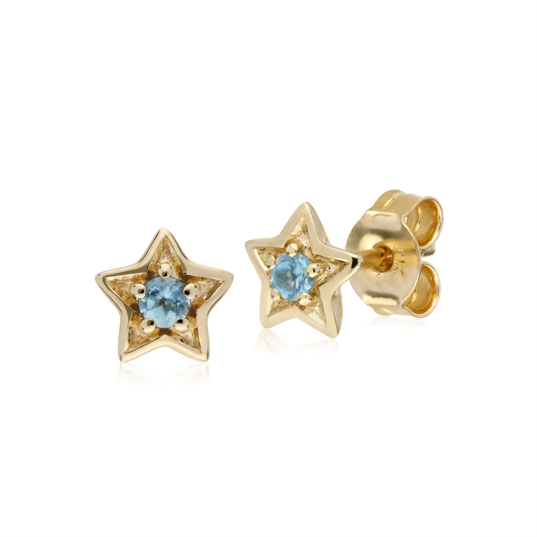 Topaze Bleu Boucles D'Oreilles, 9 CT or Jaune Unique Pierre Topaze Bleue Boucles D'Oreille Étoile