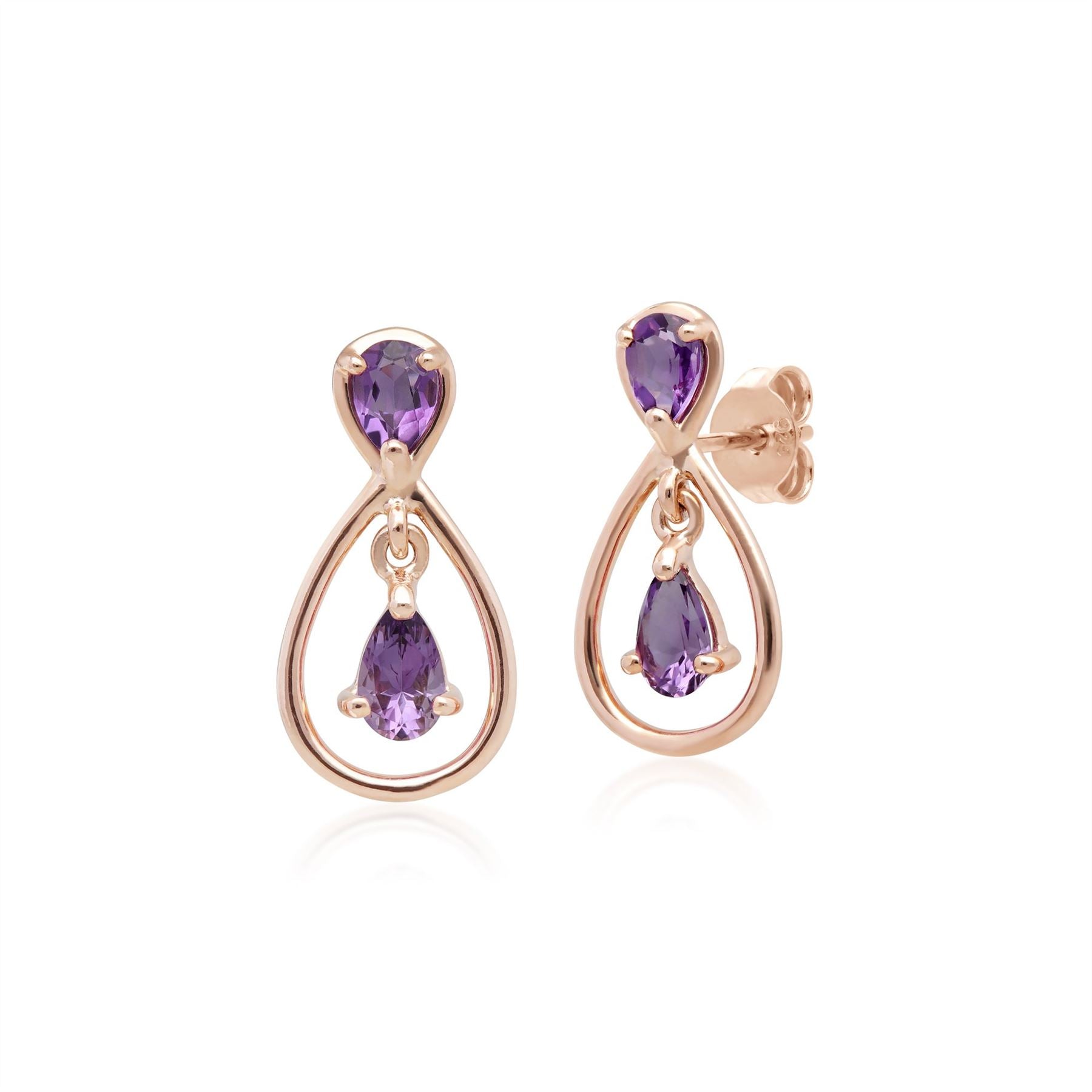 Boucles d'Oreilles Clou Classique Or Rose 375 Améthyste Poire