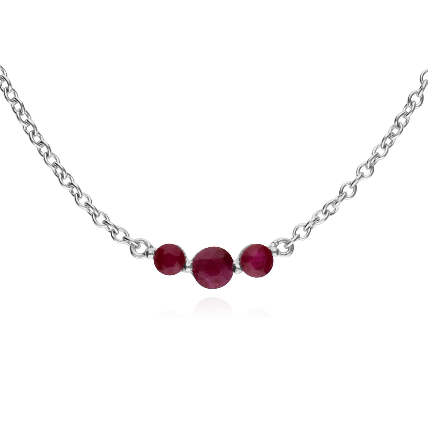 Collier et Bracelet Classique Argent 925 Rubis Rond Trois Pierres