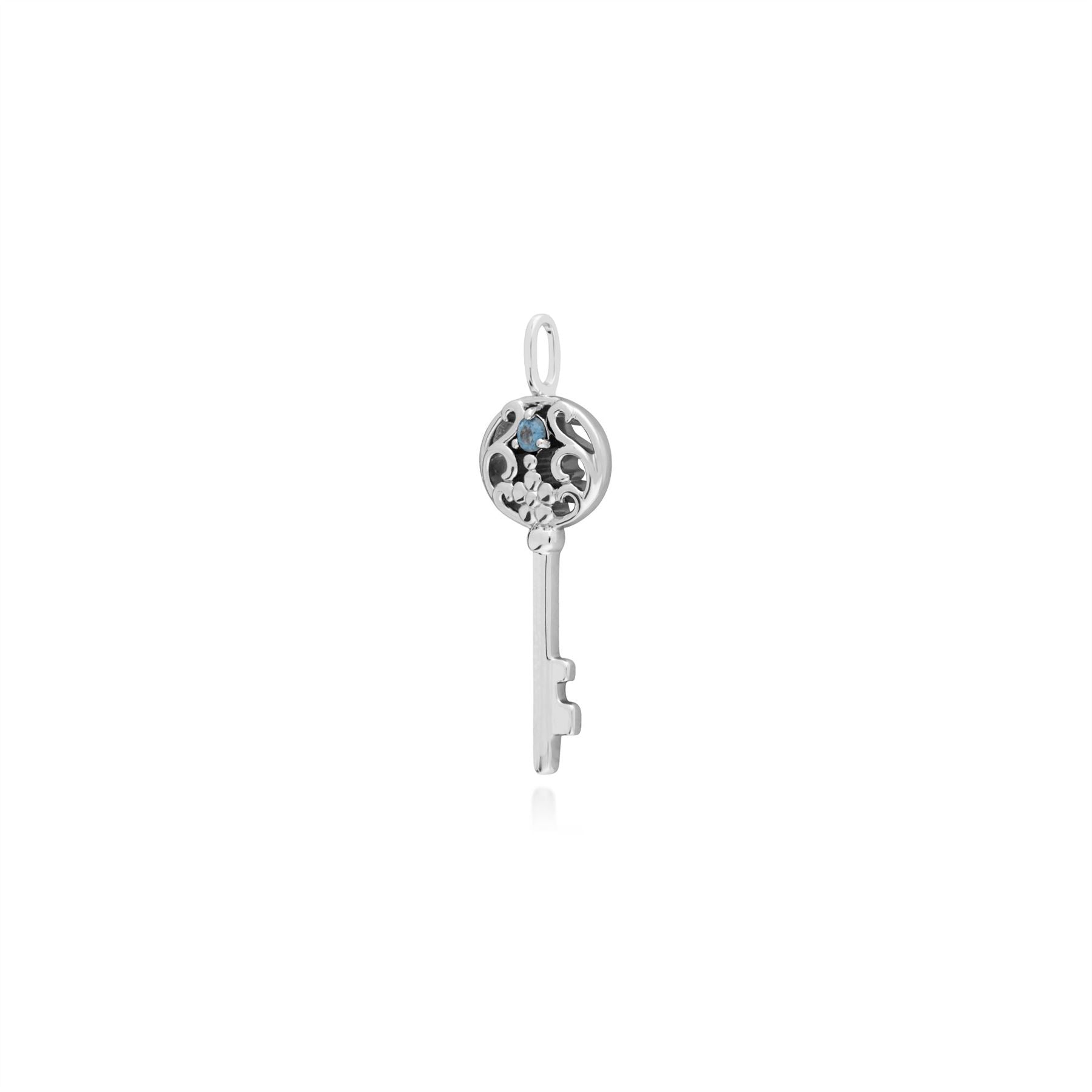 Pendentif Classique Argent 925 Grande Clé avec Topaz Bleu Rond