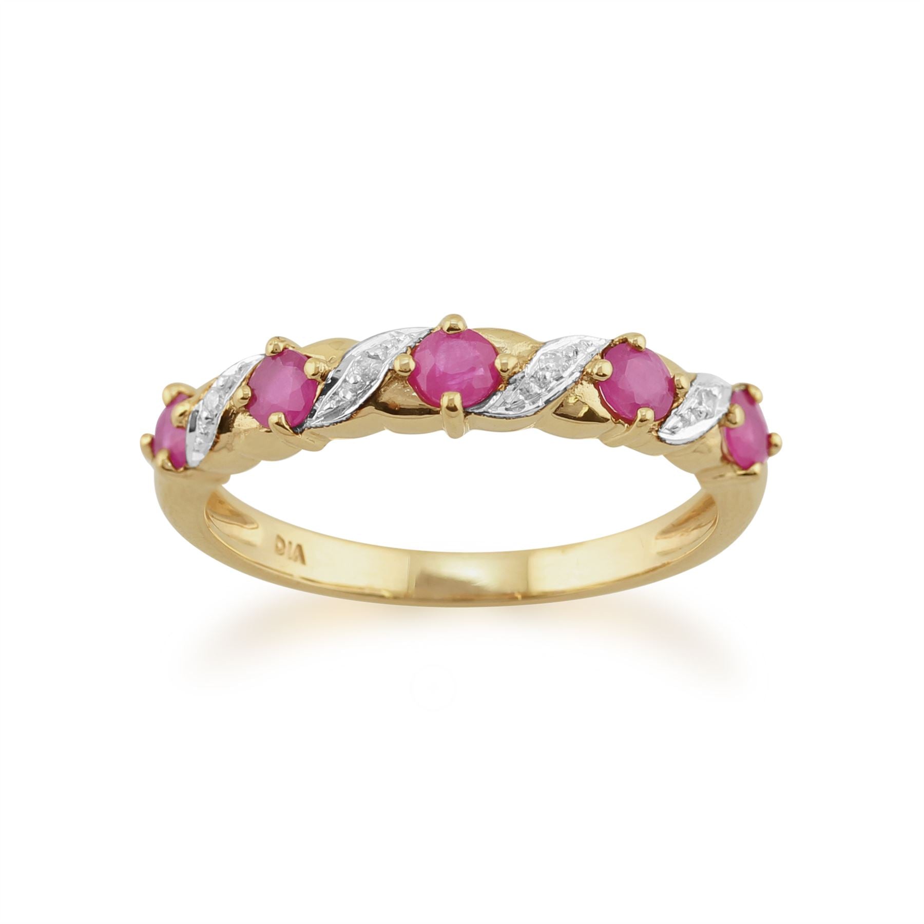 Bague Style Demi Eternité Or Jaune 9ct Rubis 0.50 ct & Diamant