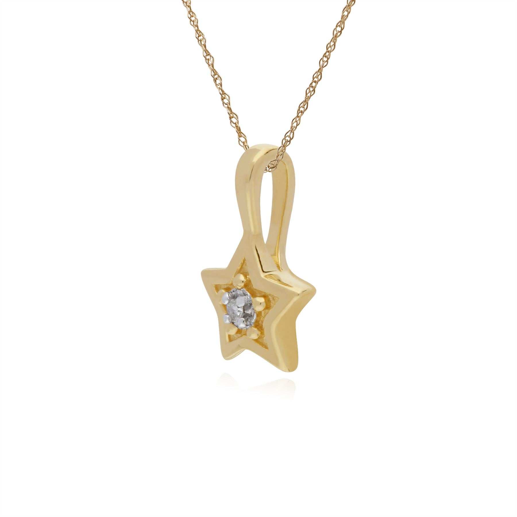 Collier Diamant, 9 CT or Jaune Diamant Pierre Unique Étoile Pendentif sur 45cm Chaîne