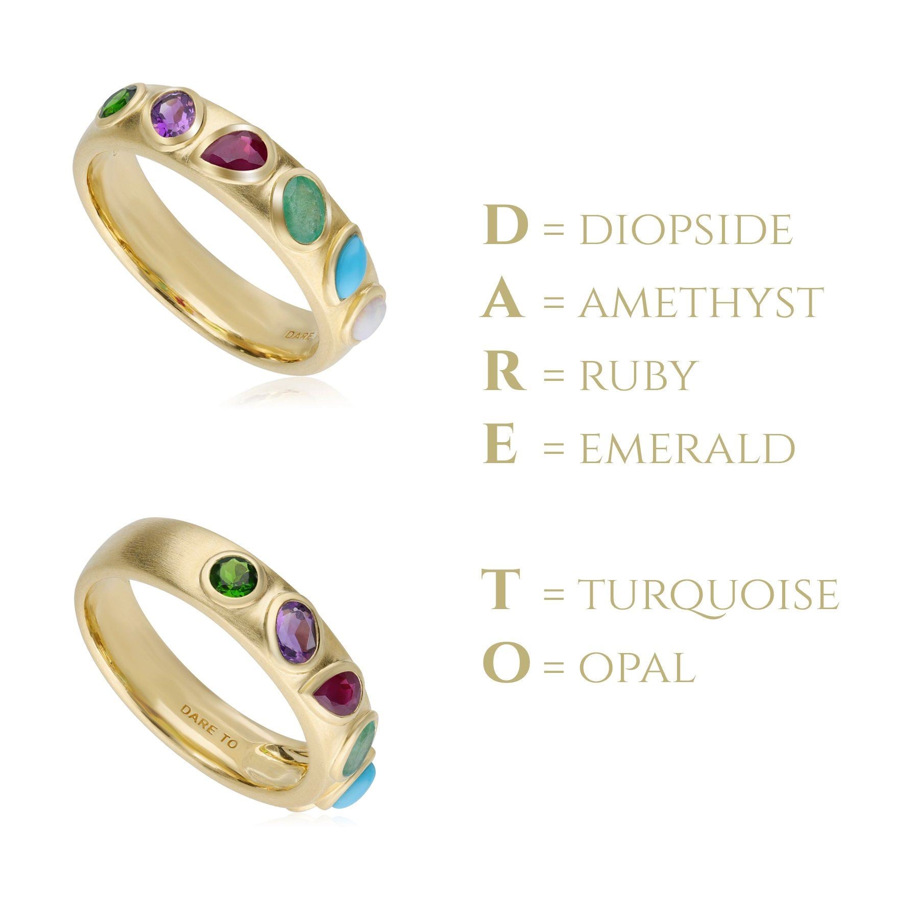 Bague Coded Whispers 'Dare To' Or Brossé avec Pierres Précieuses