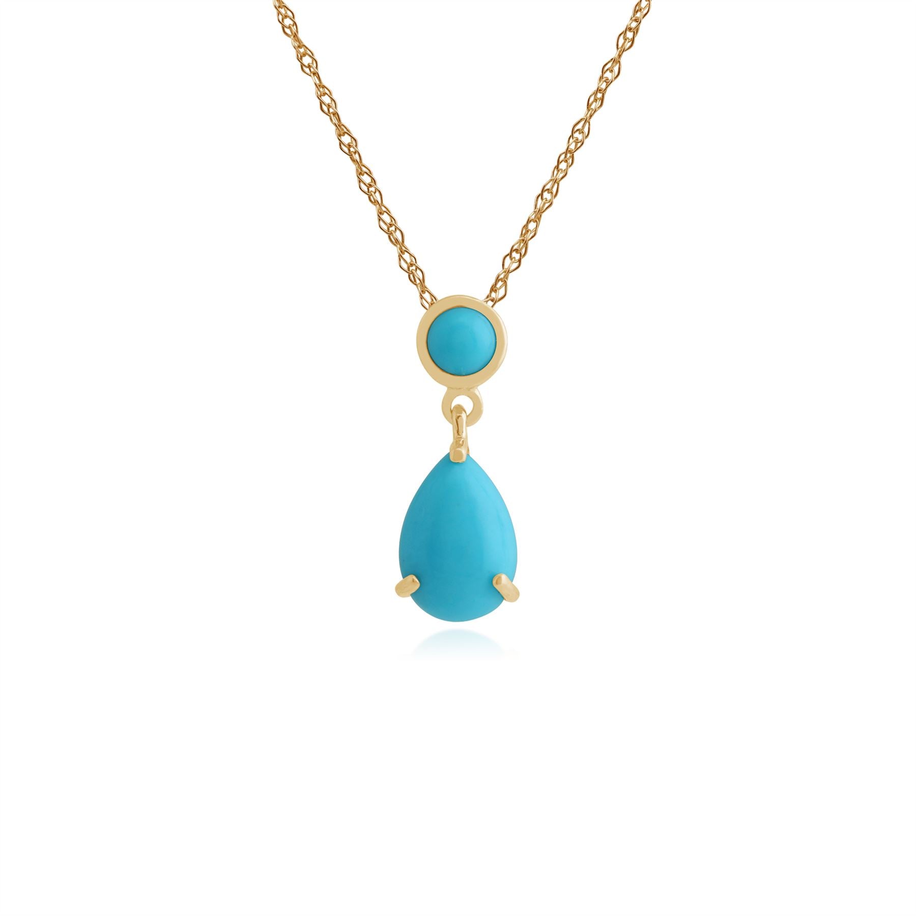 Pendentif et Boucles d'Oreilles Pendantes Classique Or Jaune 375 Turquoise Ronde et Poire
