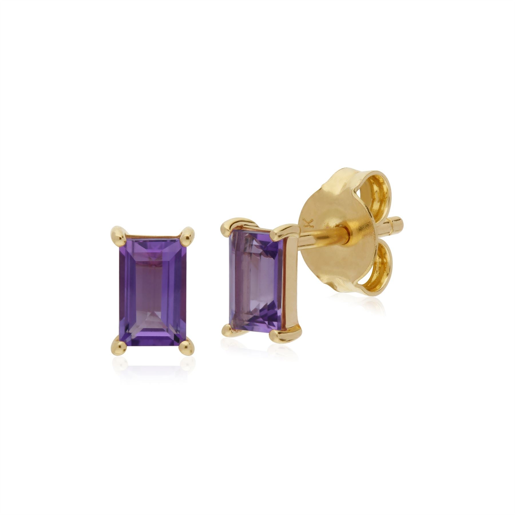 Boucles D'Oreilles Am�thystes, 9 CT or Jaune Am�thyste Pierre Unique Baguette Boucles D'Oreilles