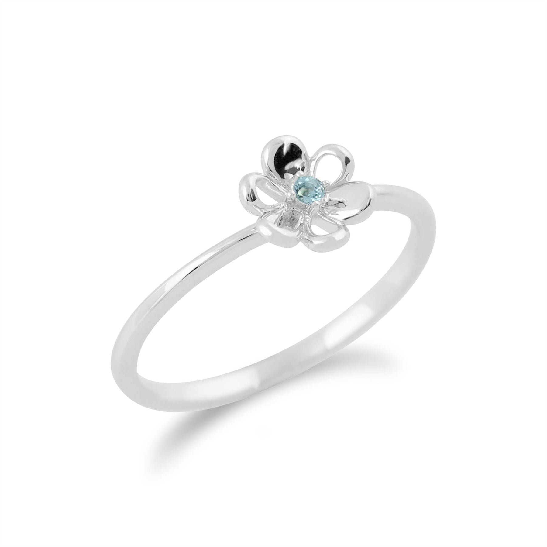 Gemondo Topaze Bleu Bague, 9 CT or Blanc 0,02 CT Topaze Bleu Empillable Bague Fleur