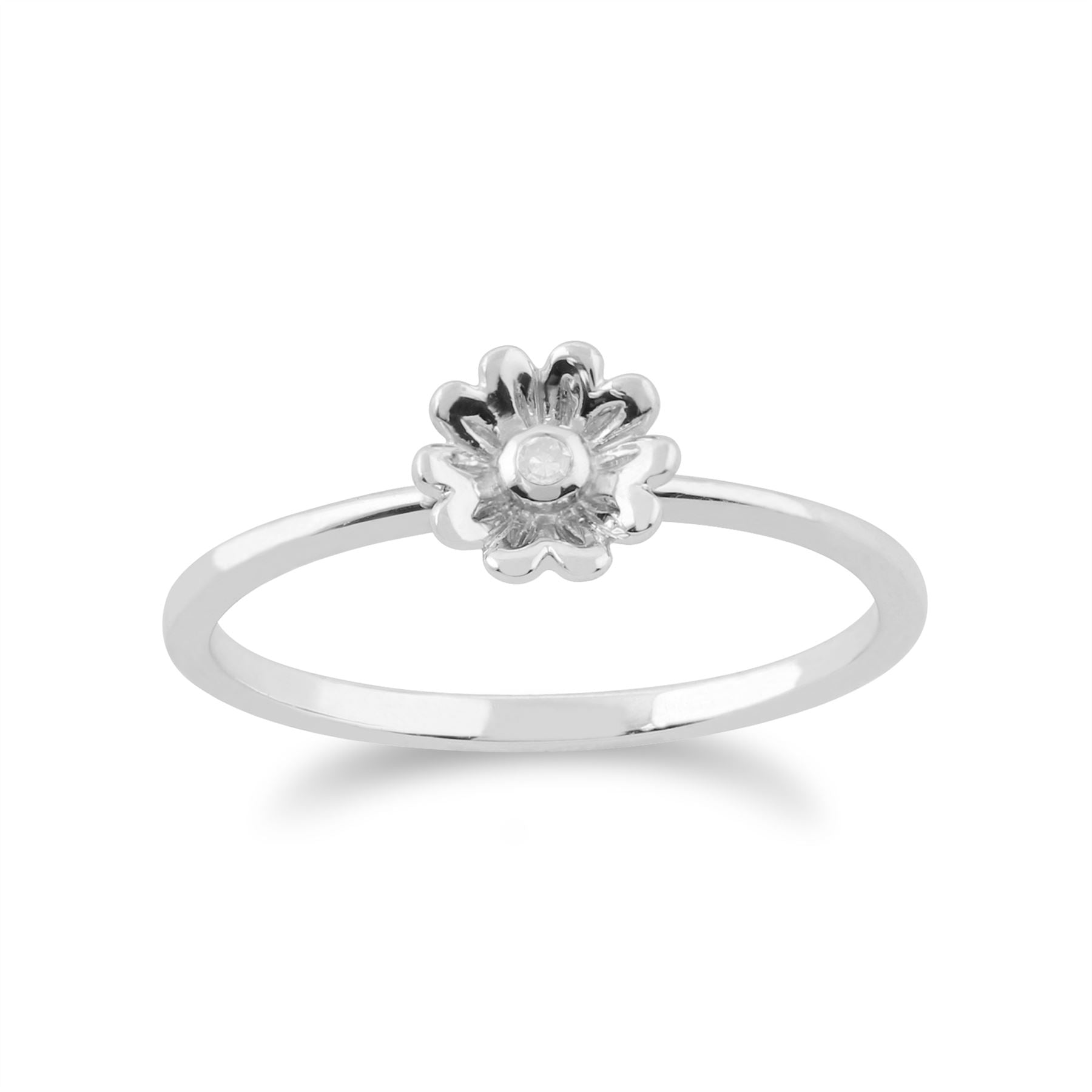 Gemondo Bague Diamant, 9ct Or Blanc 0.01ct Diamant Empillable Bague Fleur
