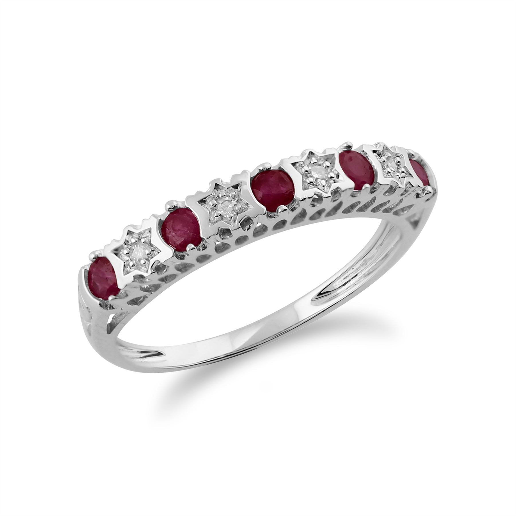 Blanc 9 Ct Or 0.31ct Ruby naturel & 2PT Bague diamant mi-éternité