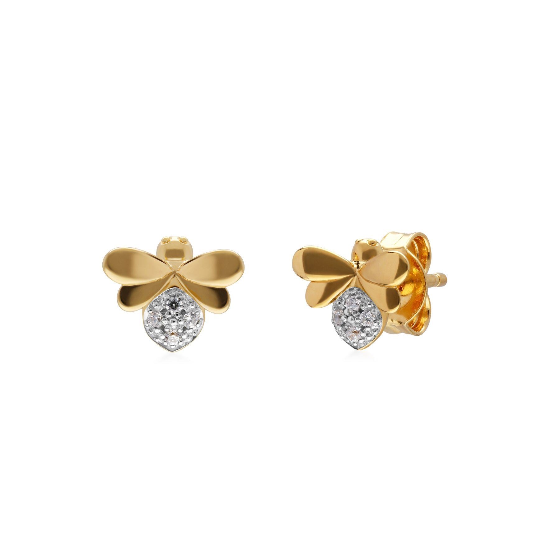 Boucles d'Oreilles Abeilles Collection Honeycomb or Jaune 375 Diamant