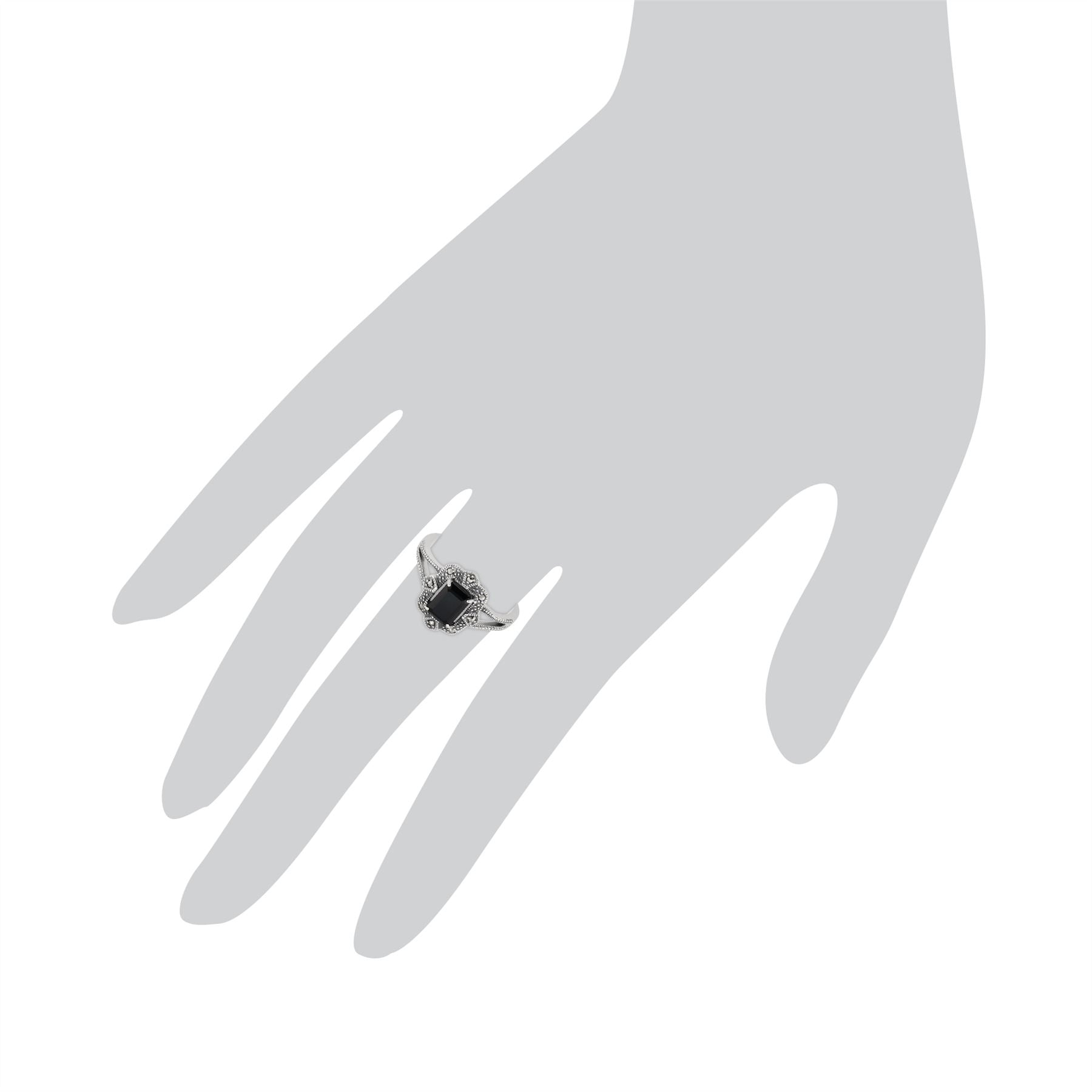 Bague Style Art Déco Argent 925 avec Spinelle Noir
