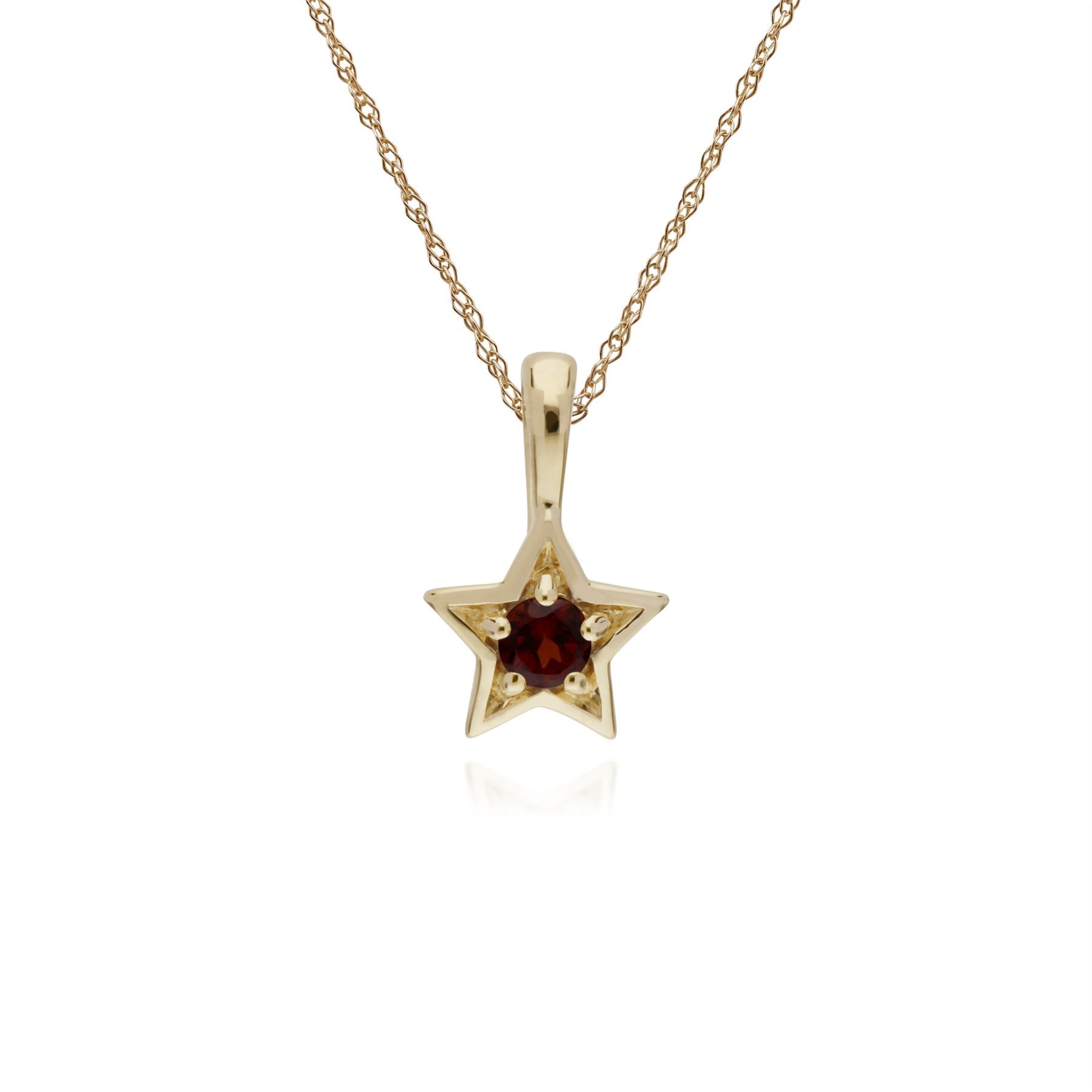 Grenade Collier, 9 ct Or Jaune grenade Pierre Unique Étoile Pendentif sur 45cm Chaîne