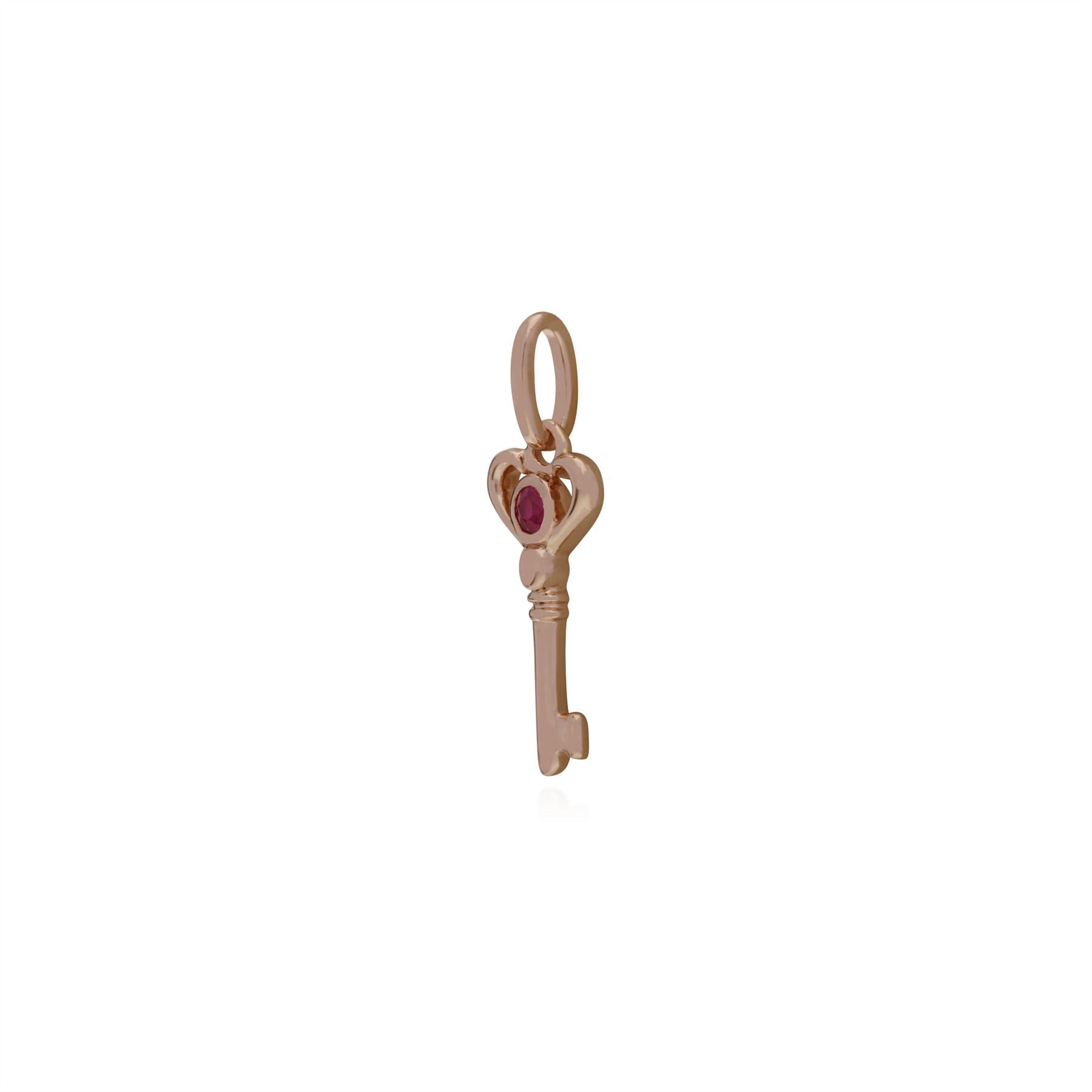 Pendentif Classique Argent 925 Plaqué Or Rose Petite Clé avec Rubis Rond
