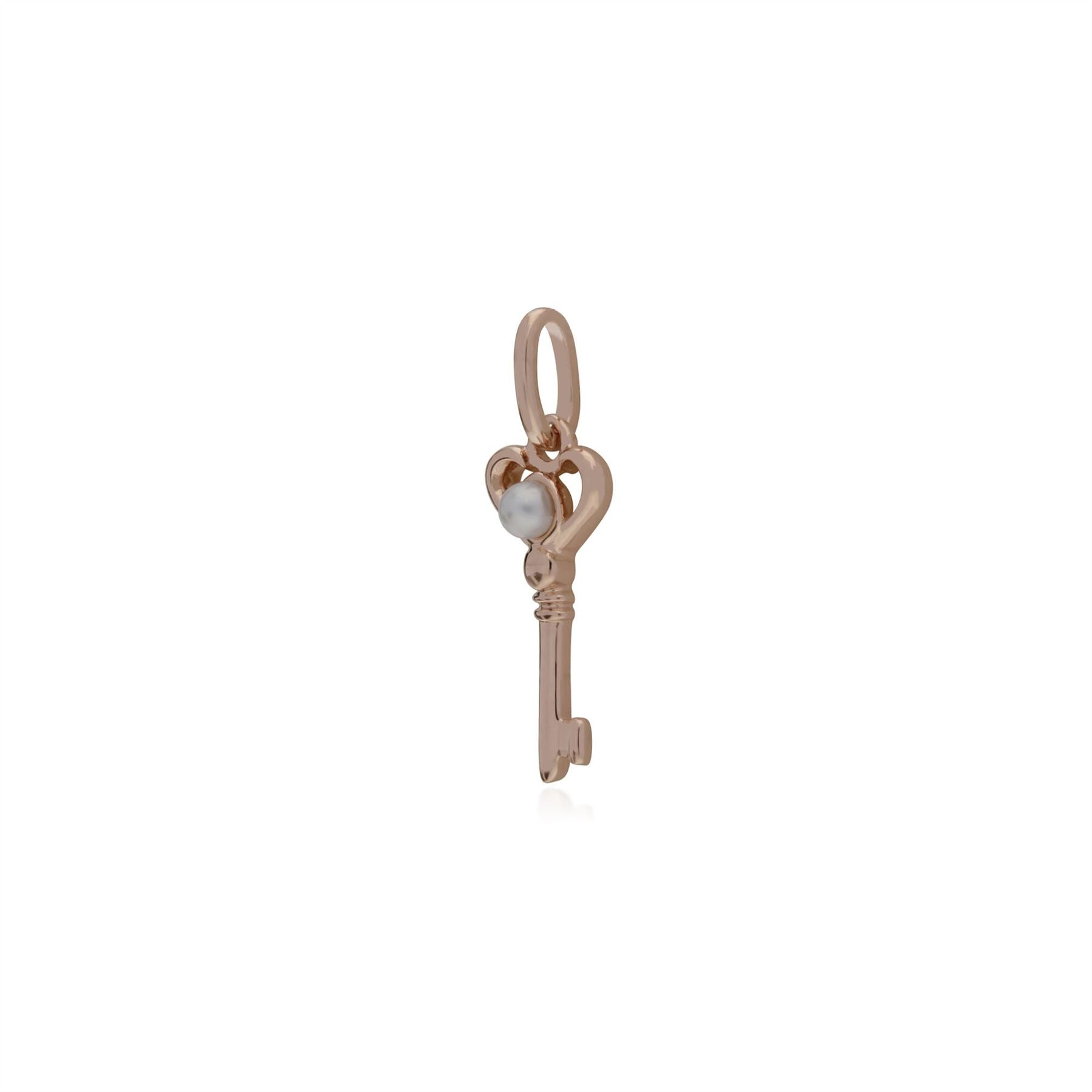 Pendentif Classique Argent 925 Plaqué Or Rose Petite Clé avec Perle