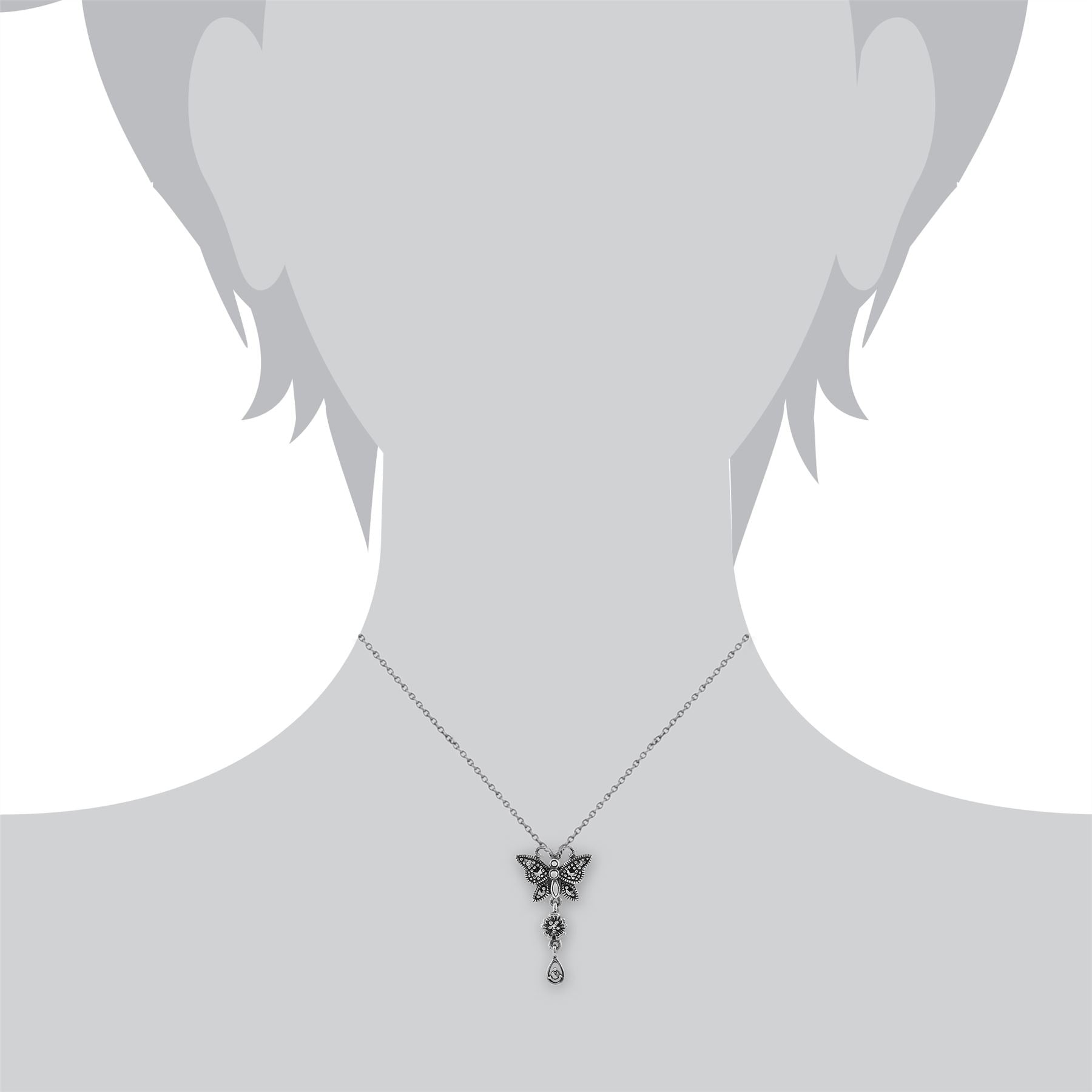 Collier Papillon Style Art Nouveau Argent 925 Marcassite
