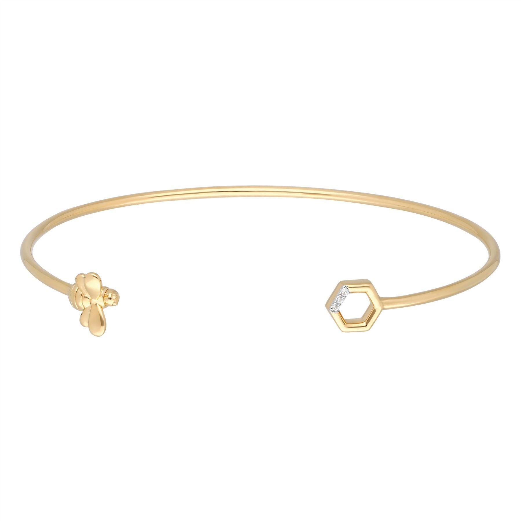 Barcelet Jonc Hexagones Abeilles Collection Honeycomb Or Jaune 375 Diamant
