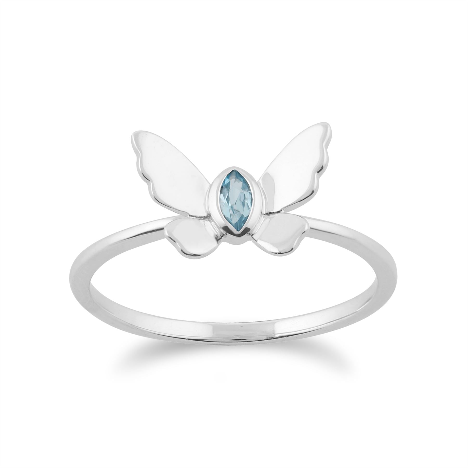Gemondo Topaze Bleu Bague, 9 CT or Blanc 0,08 CT Topaze Bleu Bague Papillon