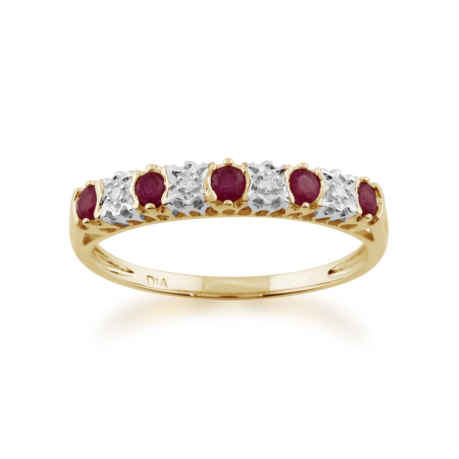 Bague Classique Demi-Eternité Or jaune 375 Rubis et Diamant