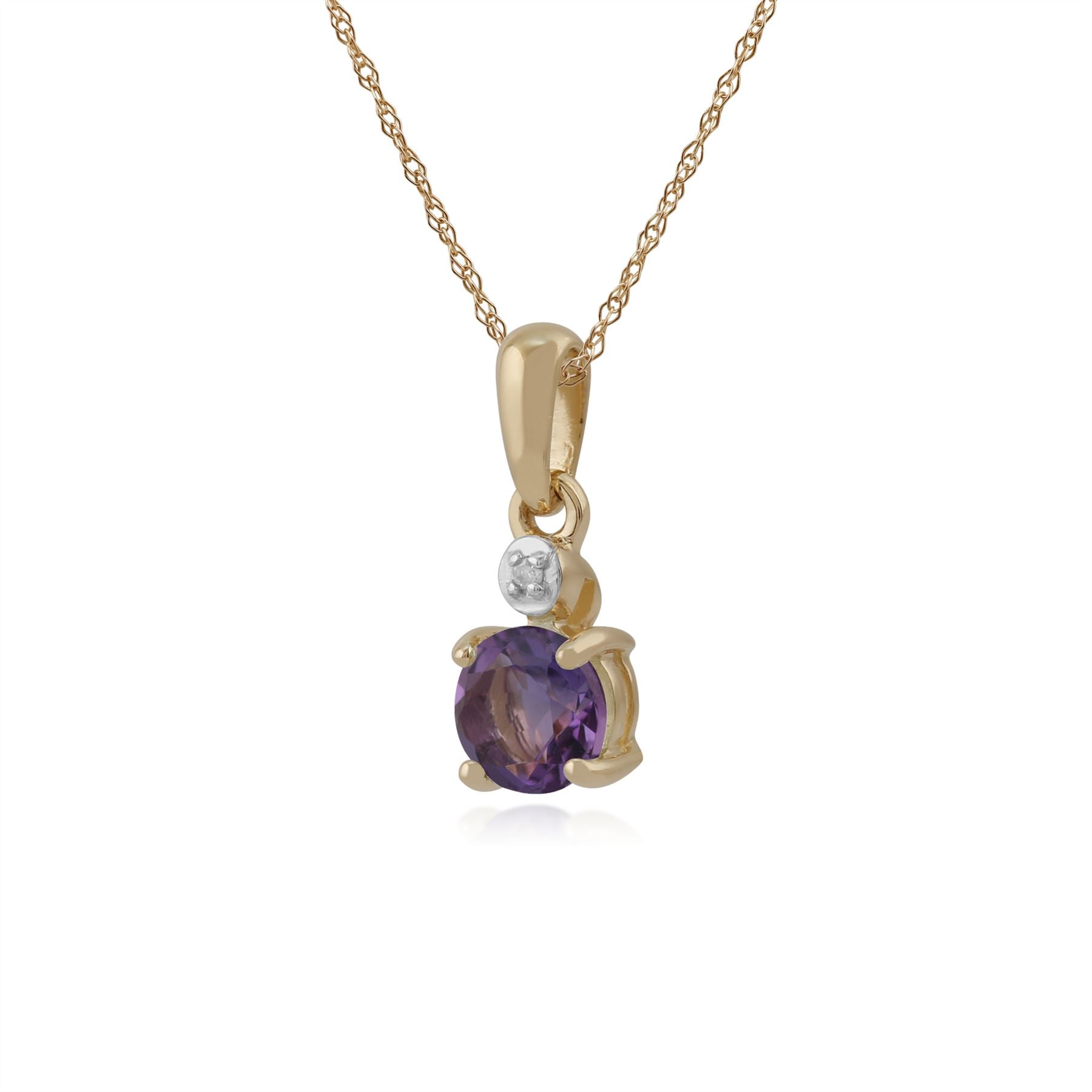 Pendentif Classique Or Jaune 375 Améthsyte Ronde et Diamant