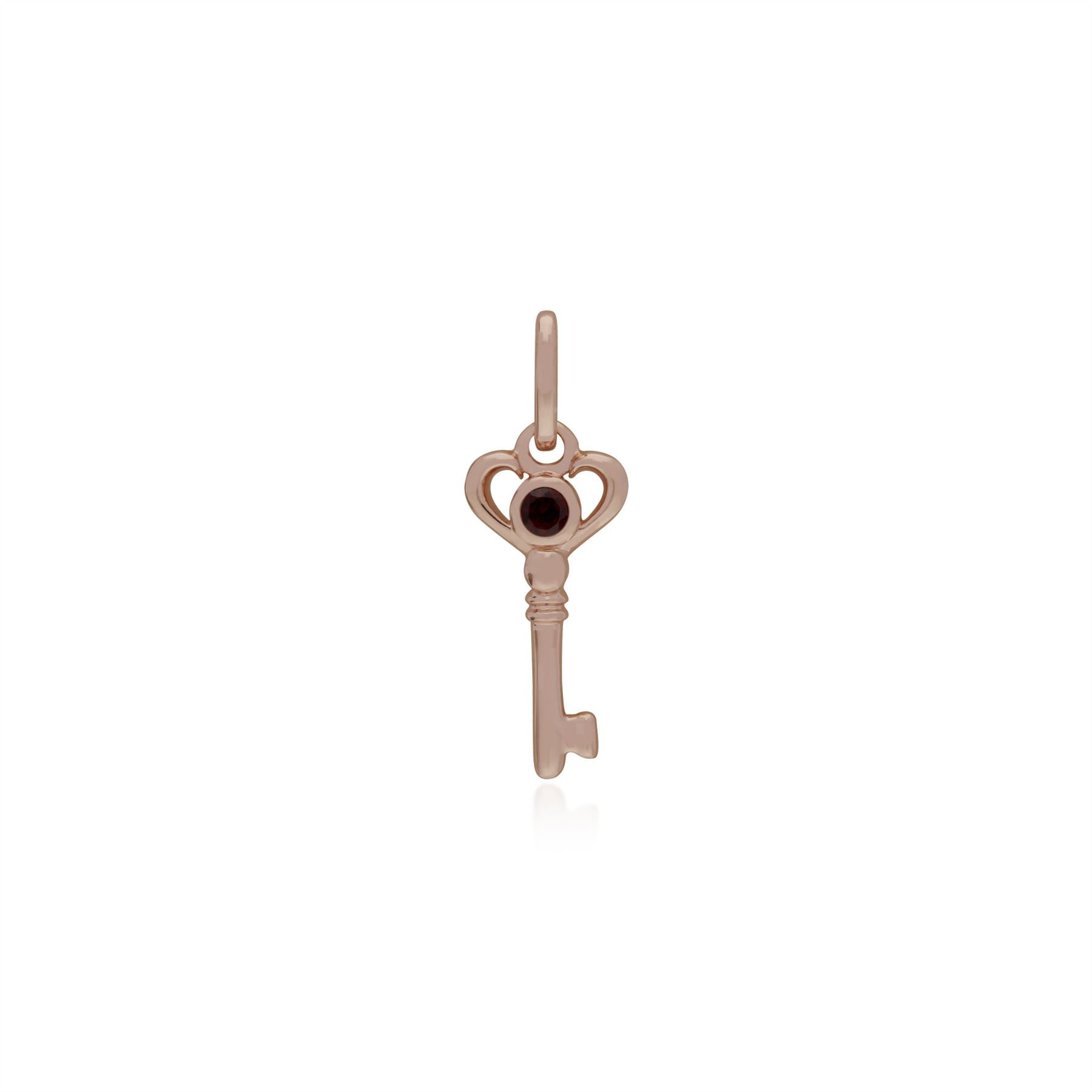 Pendentif Classique Cadenas Cœur Argent 925 Plaqué Or Rose et Charms Clé Grenat