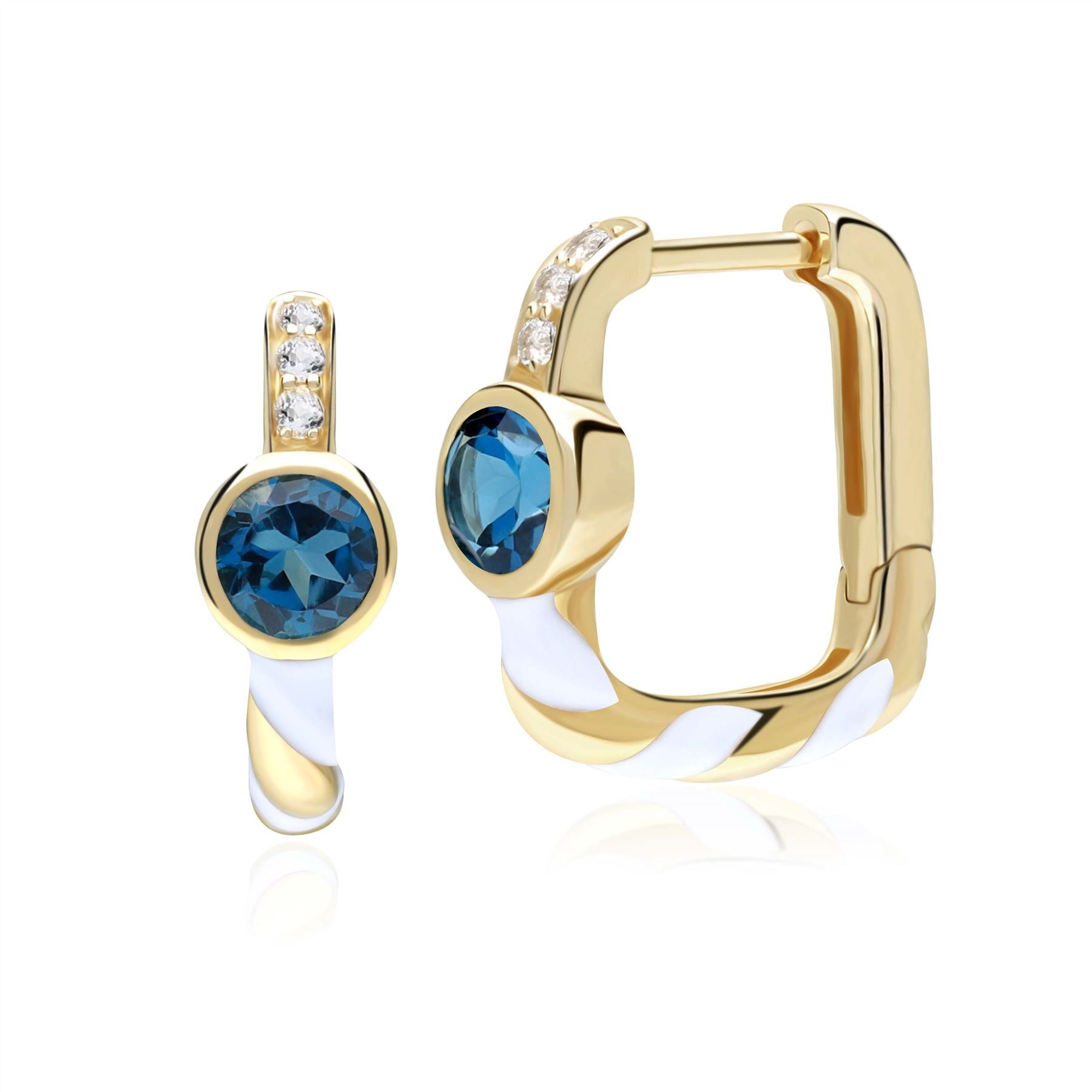 Boucles d'Oreilles Créoles Carrées Siberian Waltz avec Topaze Bleue de Londres