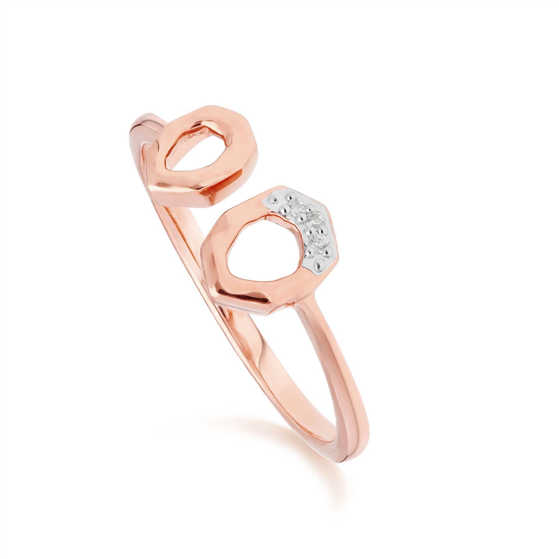 Bague et Pendentif Asymétrique Pavé Diamant Or Rose 375