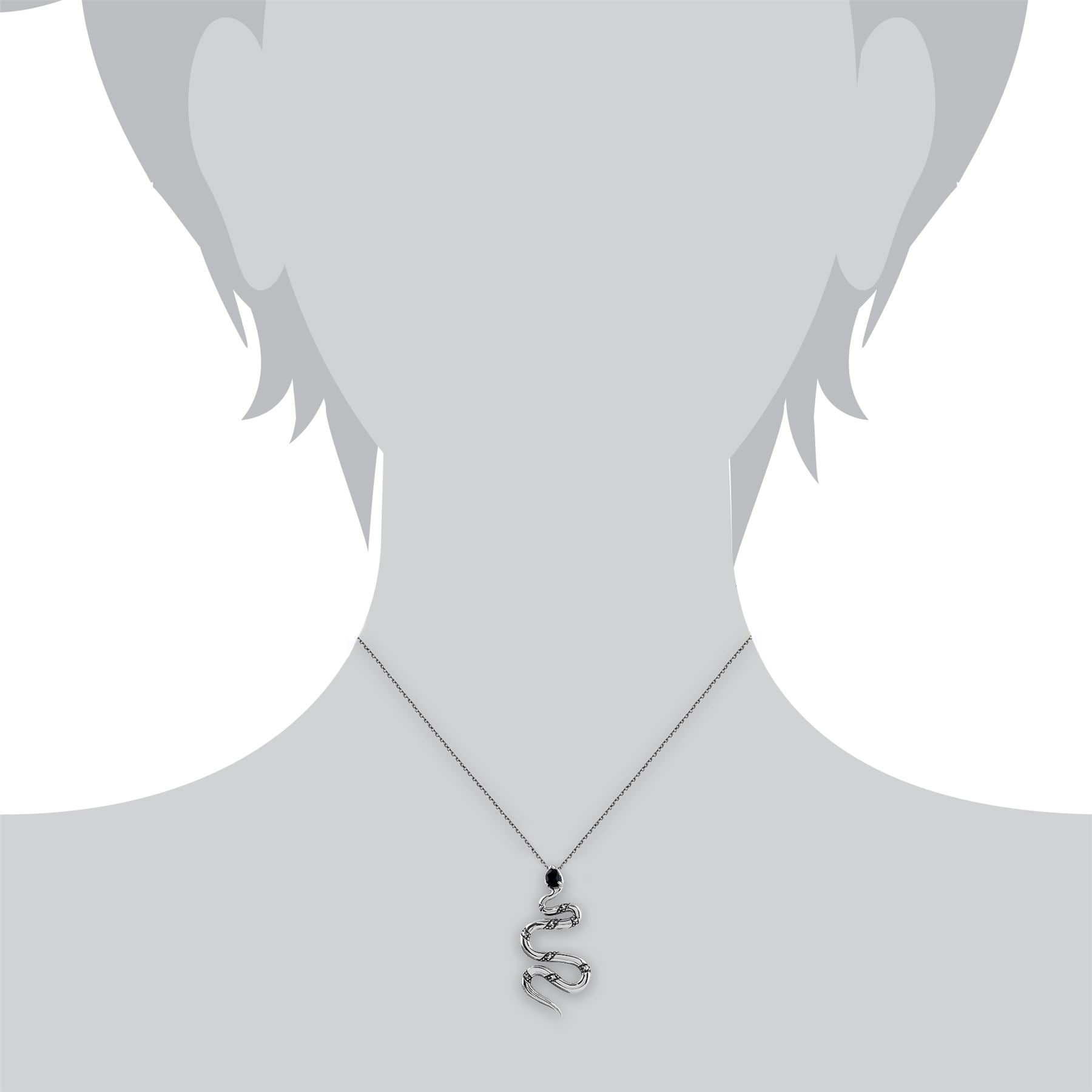 Collier Serpent Style Art Déco Argent 925 Spinelle Noir Poire et Marcassite