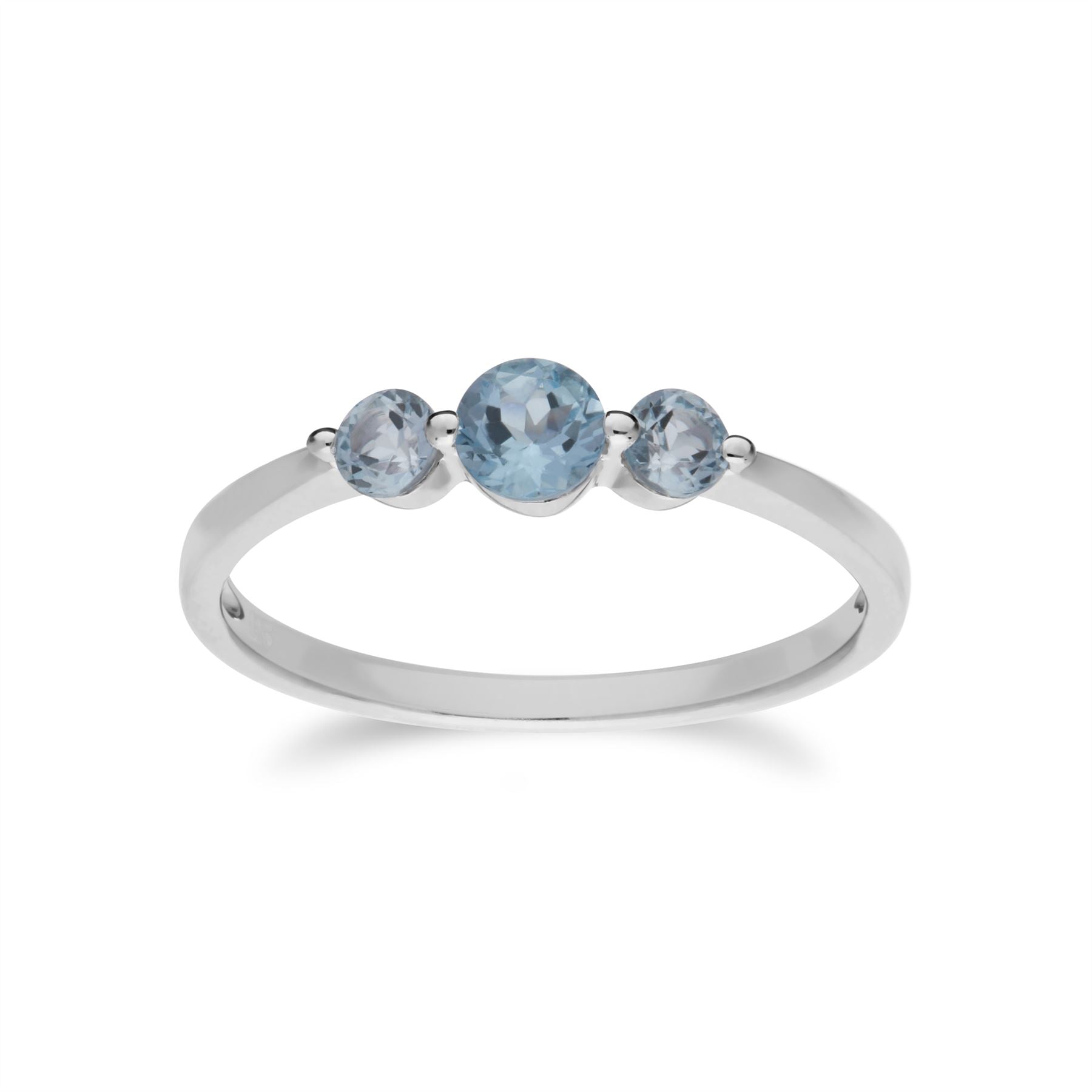 Collier et Bague Classique Argent 925 Topaze Bleue Trois Pierres