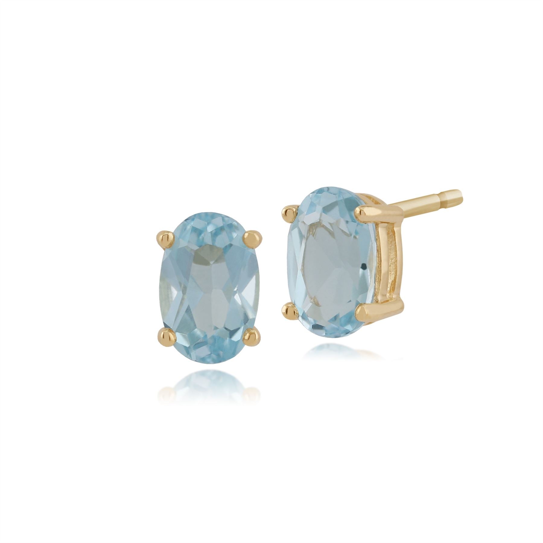 Boucles d'Oreilles Clou Classique Or Jaune 375 Topaze Bleu Oval