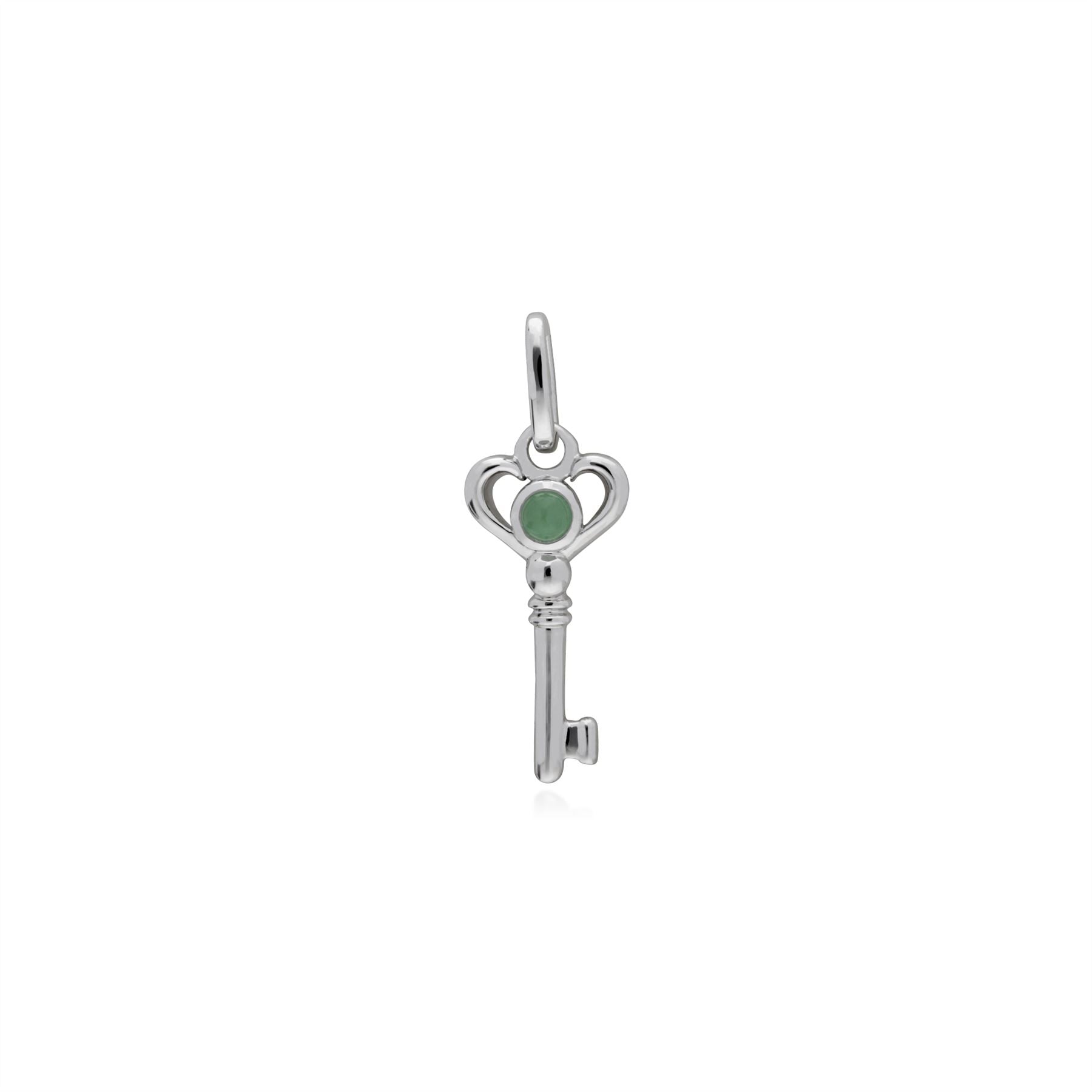Pendentif Classique Argent 925 Petite Clé avec Jade Rond