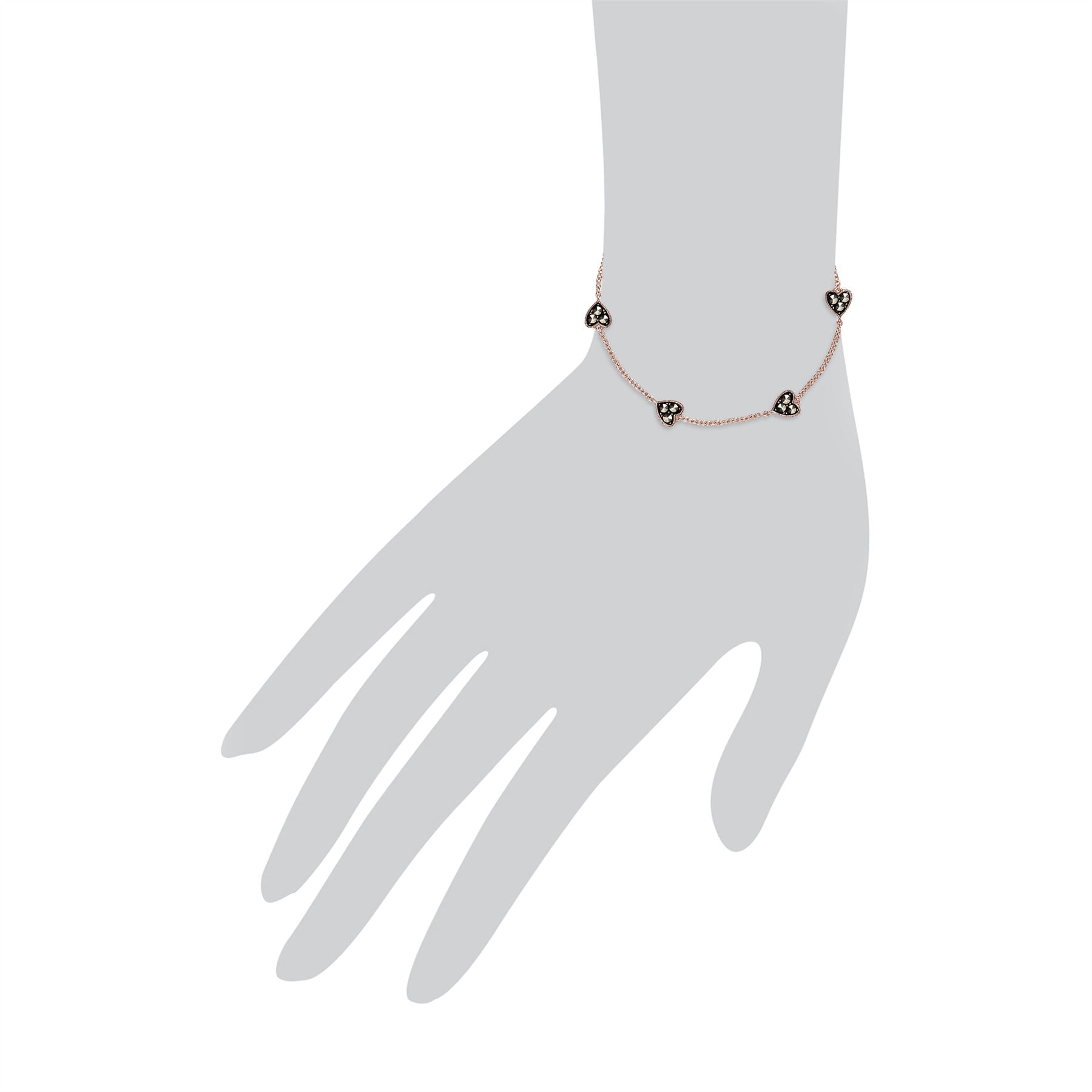 Plaqué or Rose Cœur Argent Sterling Marcassite 19cm Bracelet