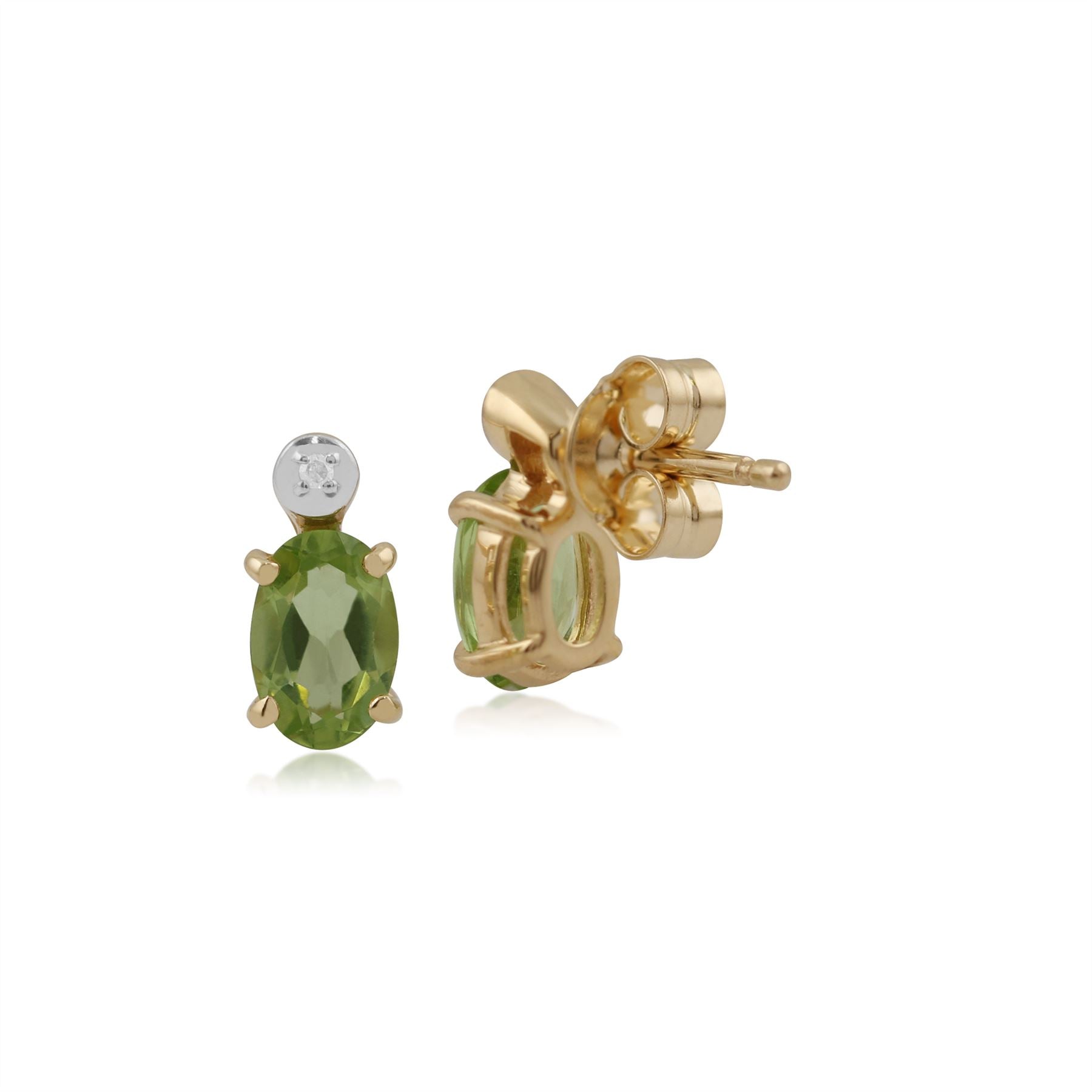 Boucles d'Oreilles Clou Classique Or Jaune 375 Péridot Oval et Diamant