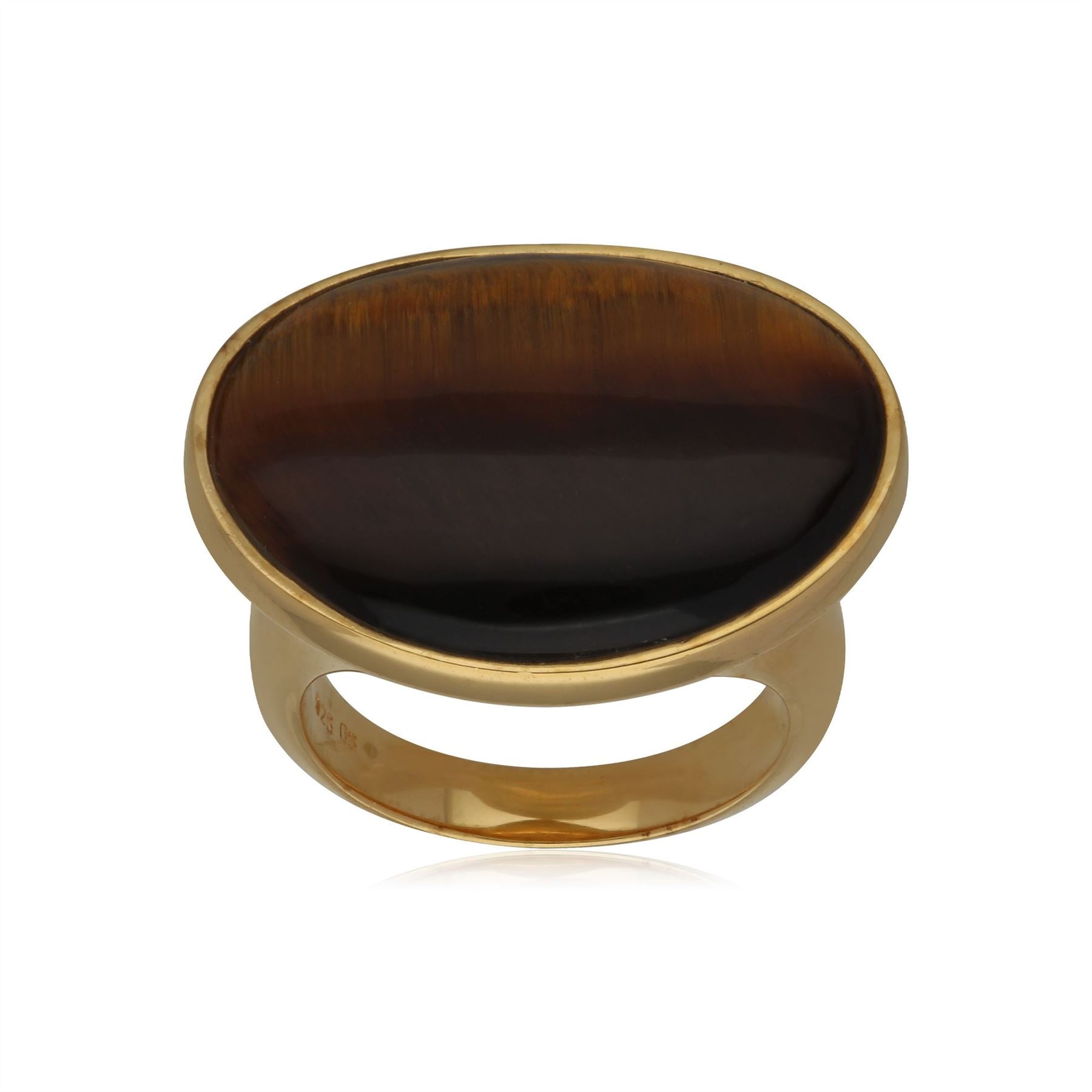 Bague Kosmos Argent 925 Plaqué Or Oeil de Tigre