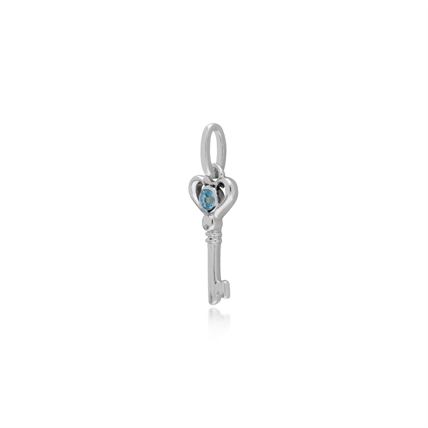 Pendentif Classique Argent 925 Petite Clé avec Topaz Bleu Rond